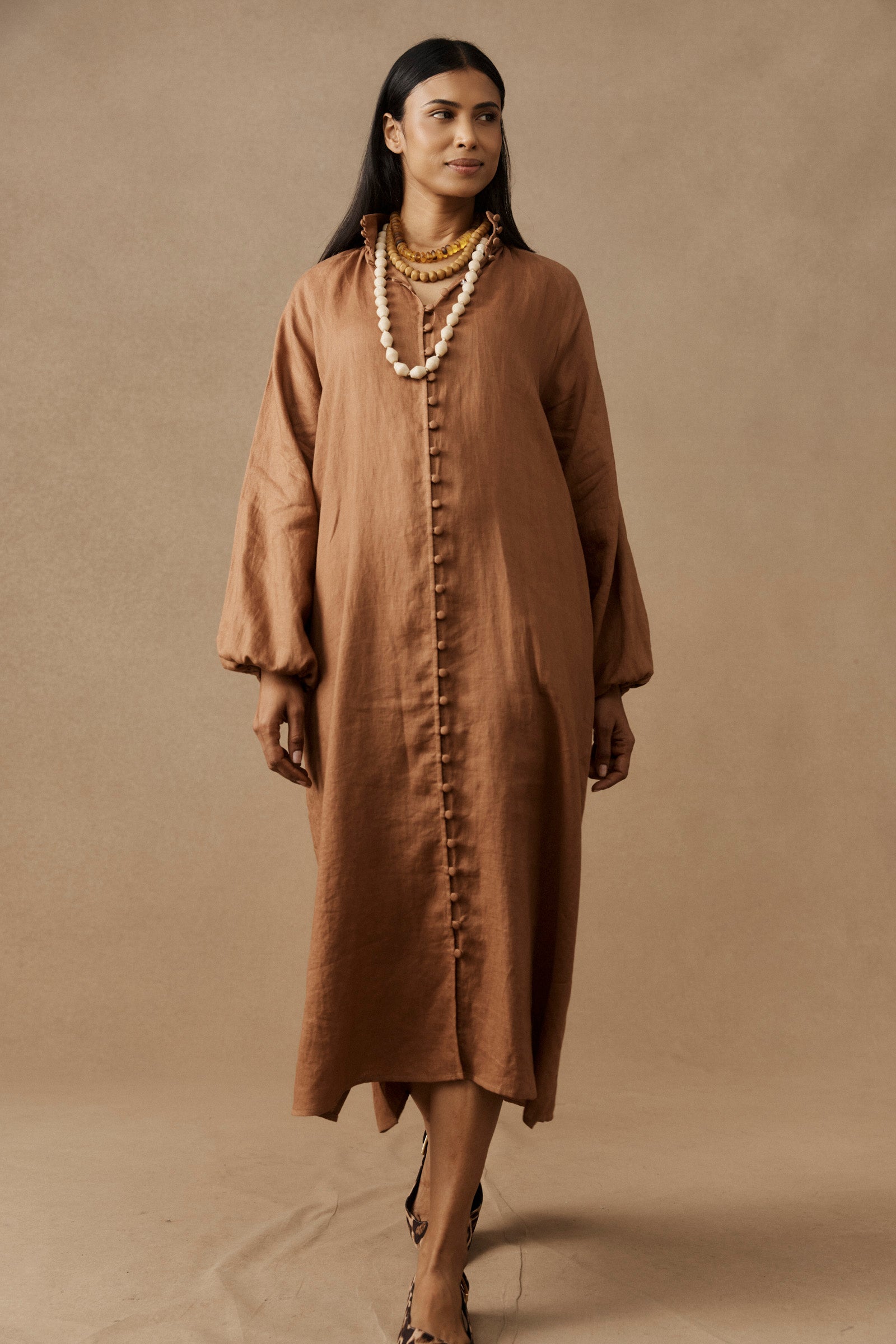 Bajau Button Dress - Clay