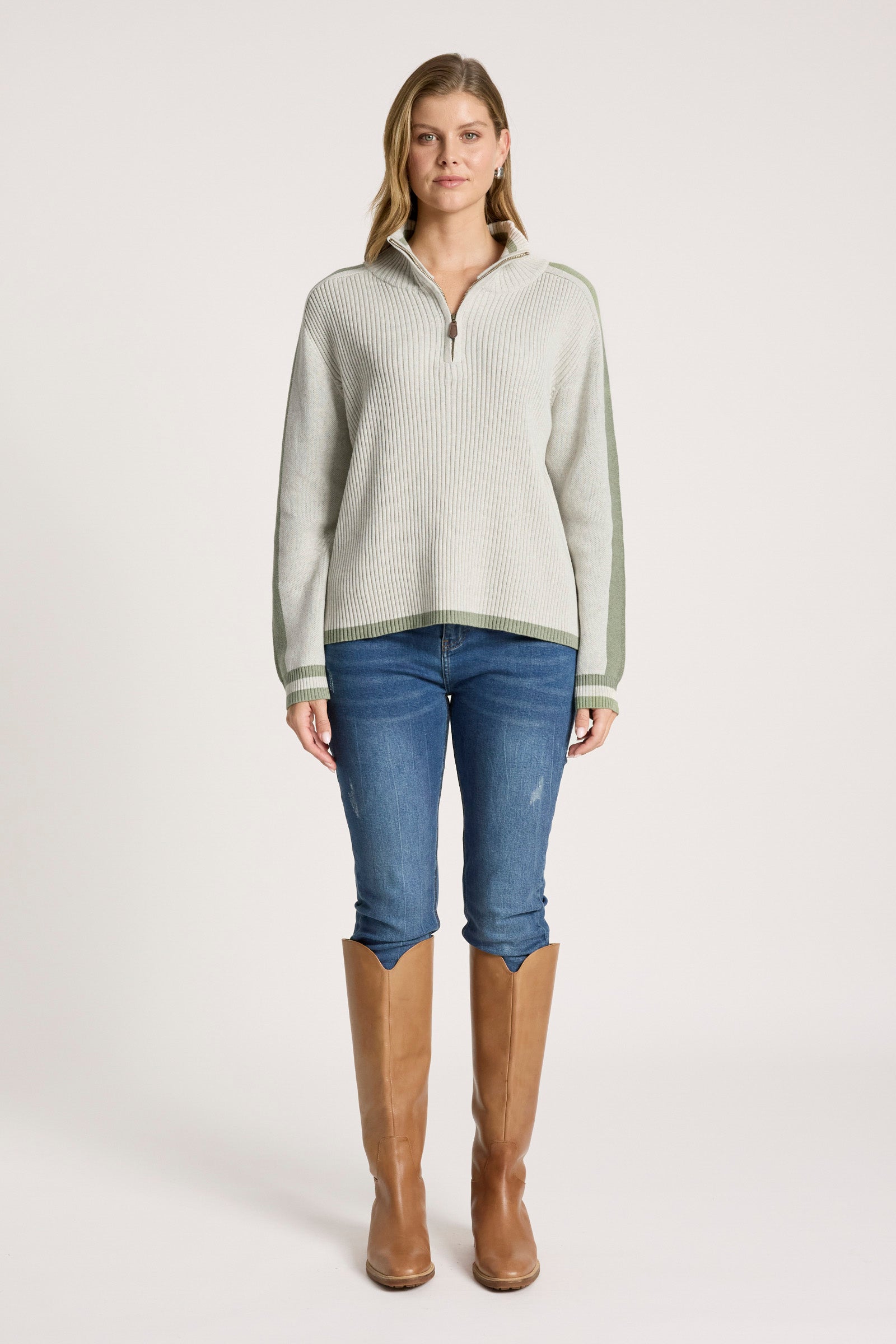 Liora Zip Jumper - Bisque/Sage