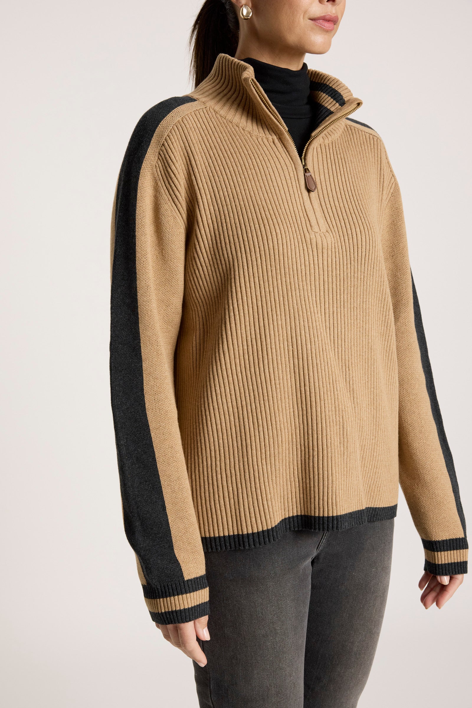 Liora Zip Jumper - Mocha/Char