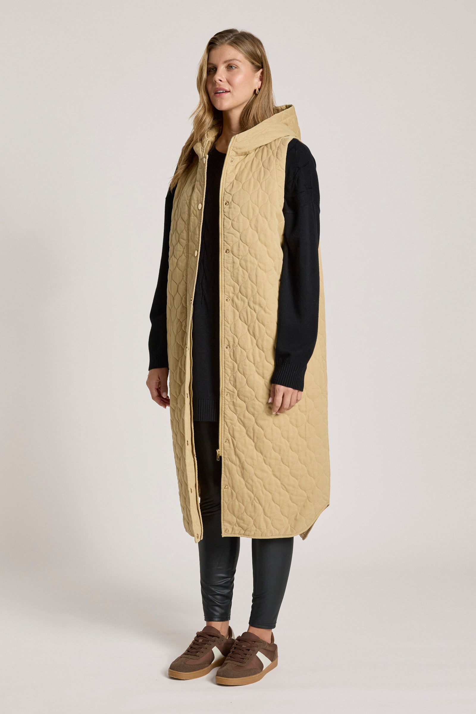 Sansi Quilted Long Vest - Dune