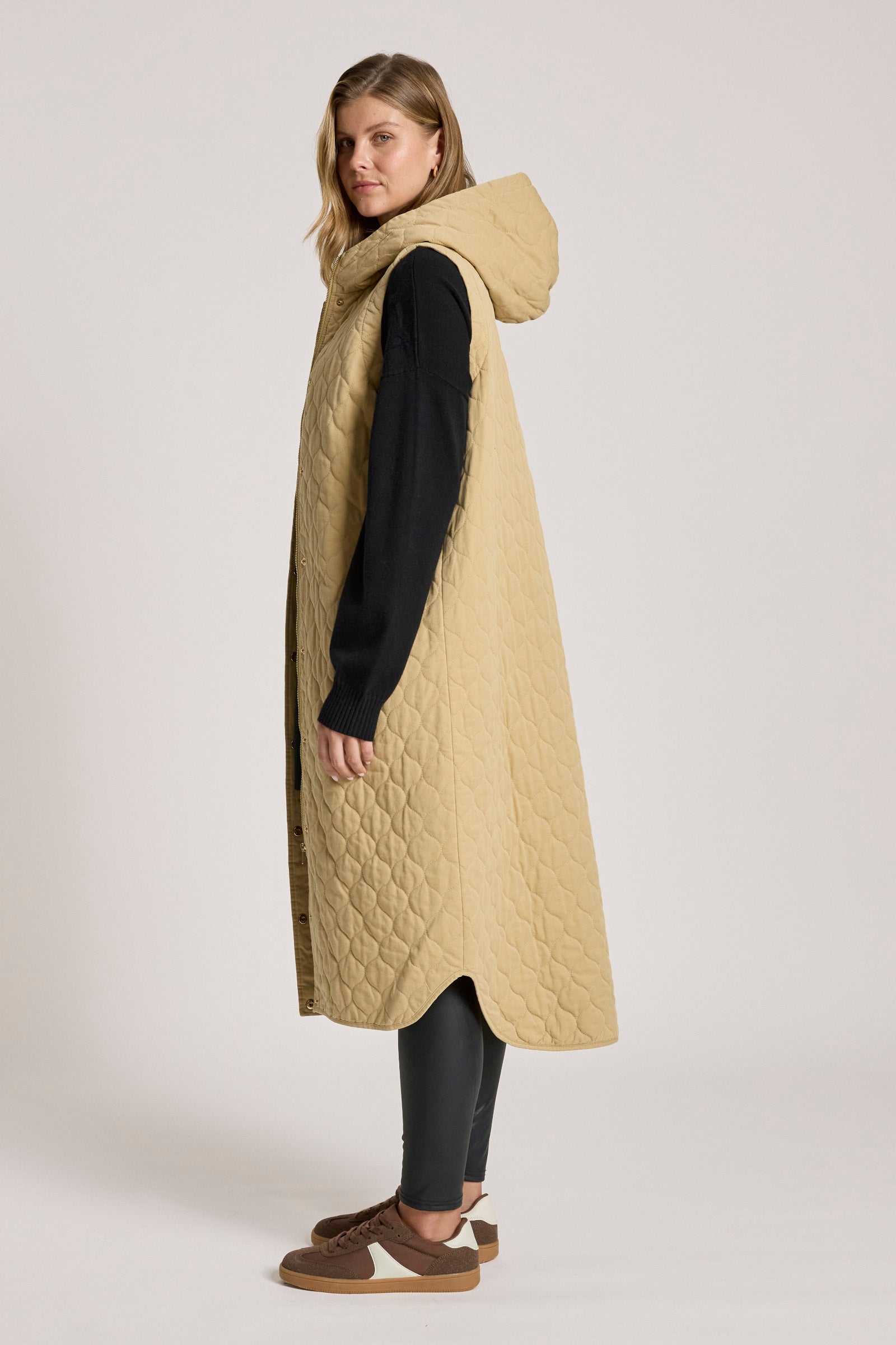 Sansi Quilted Long Vest - Dune