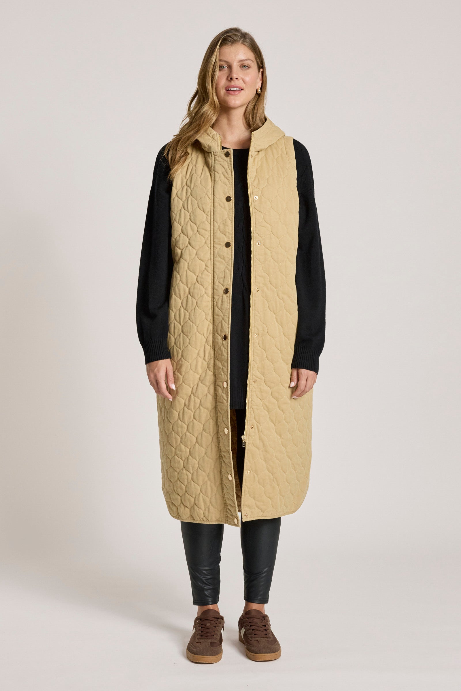 Sansi Quilted Long Vest - Dune
