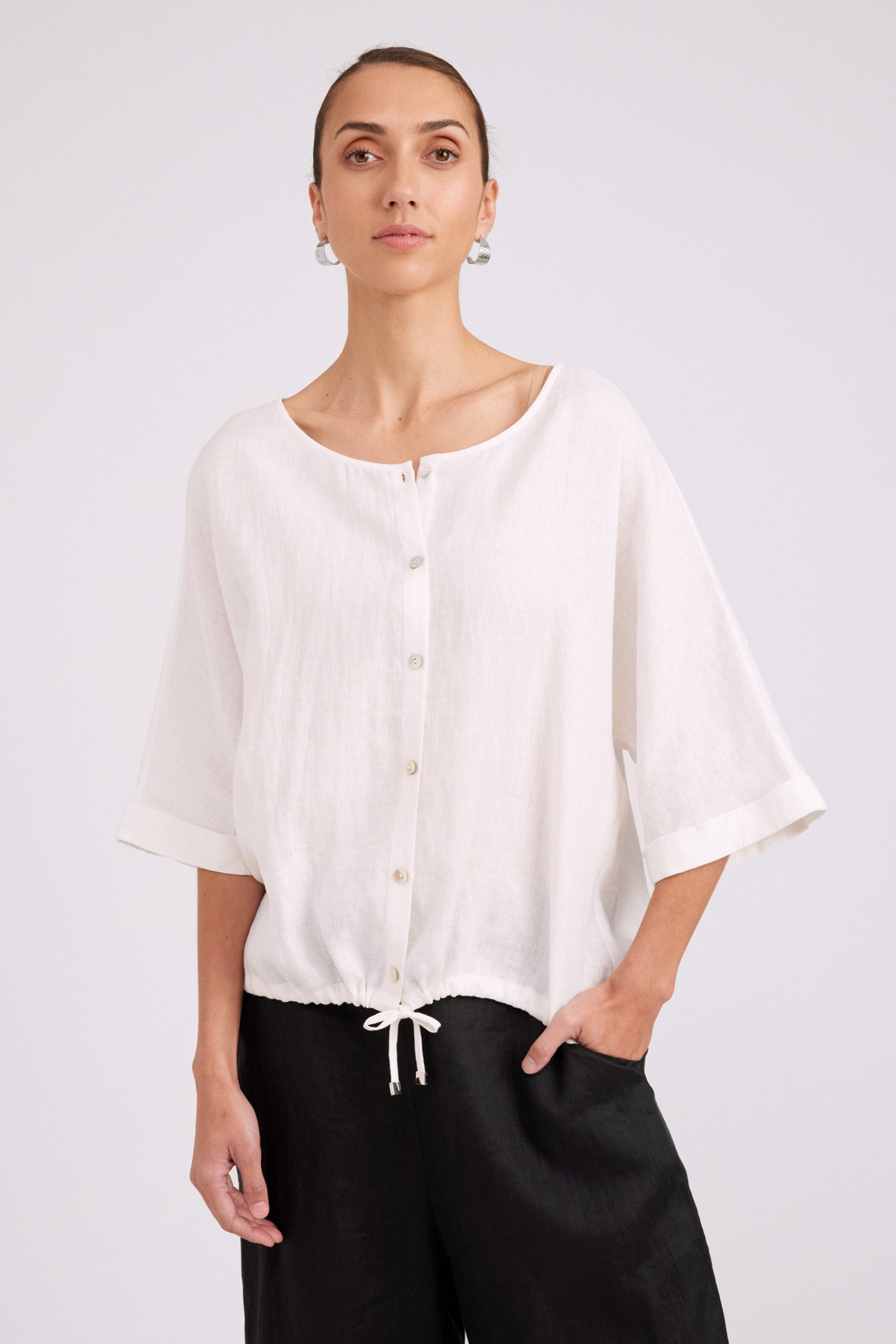 Studio Button Top/Jacket - White