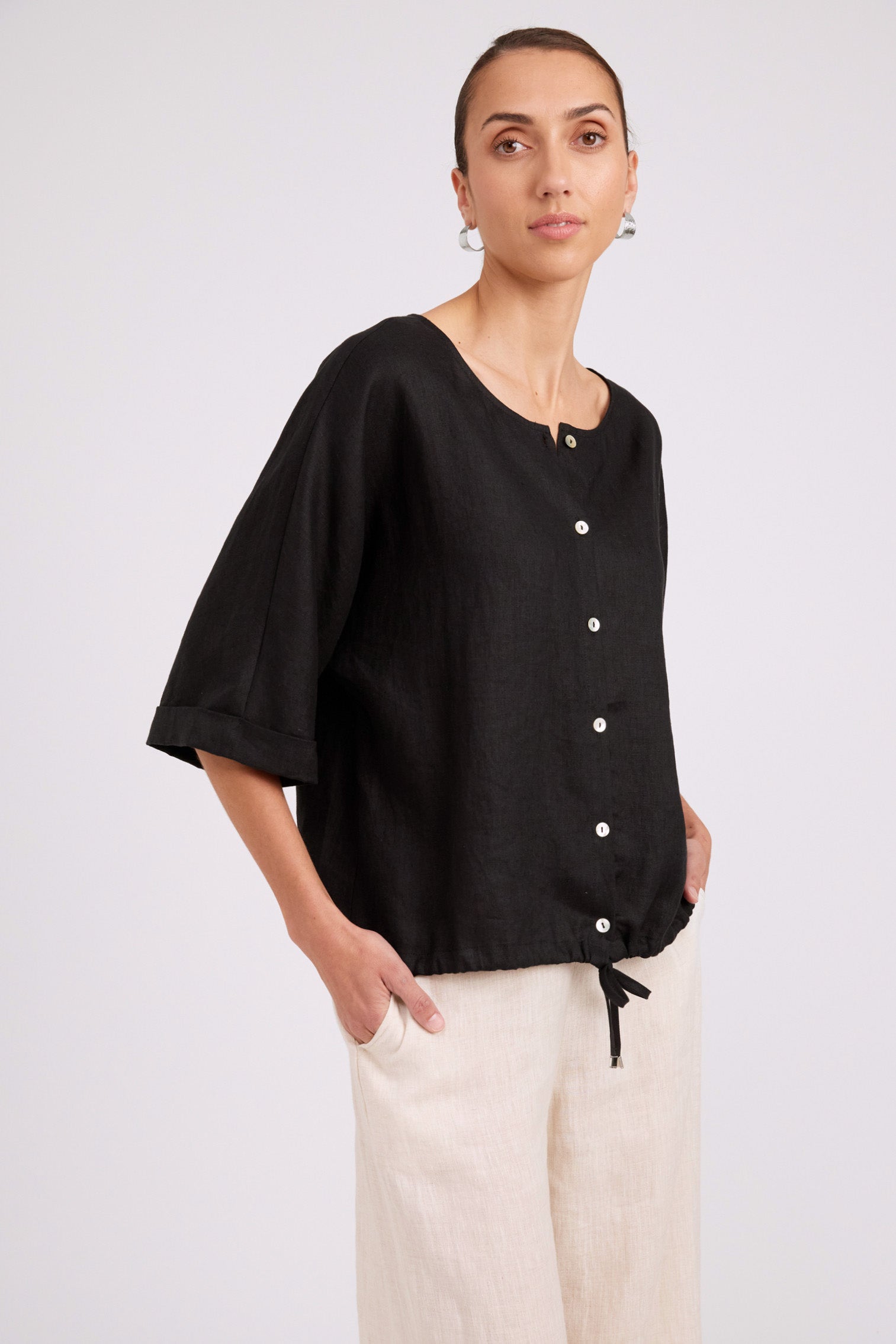 Studio Button Top/Jacket - Black