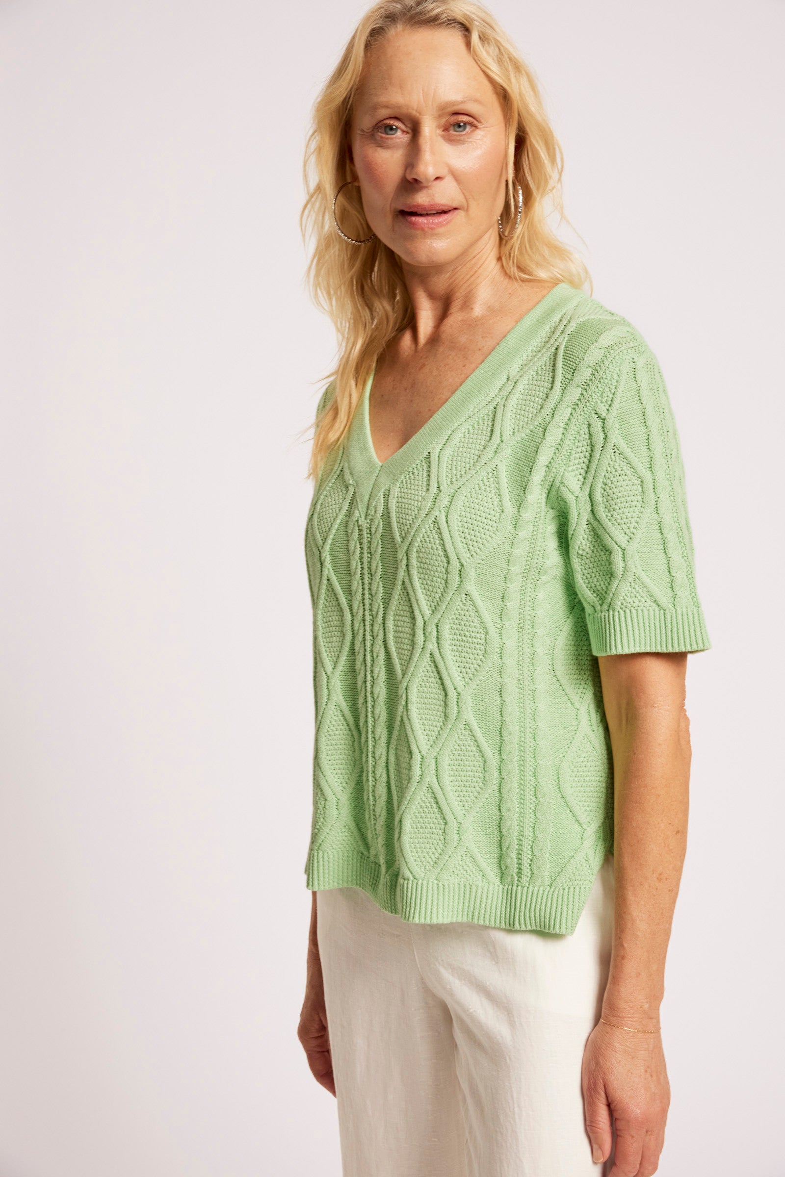 Casa Cable V Knit - Mint