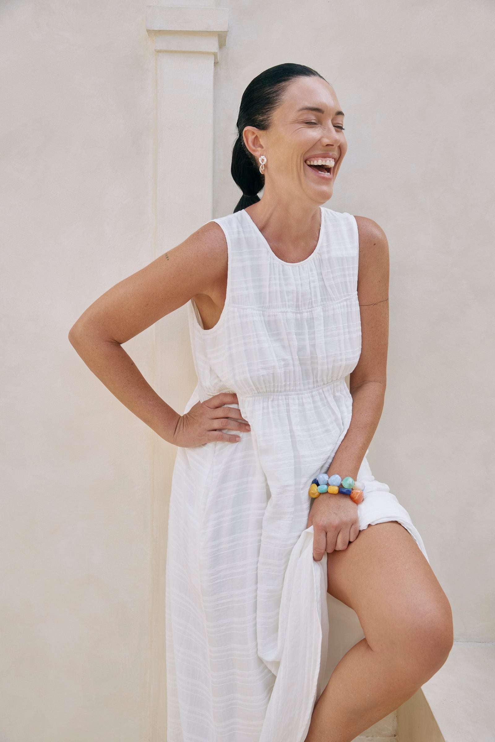 Sovana Ruched Maxi Dress - White