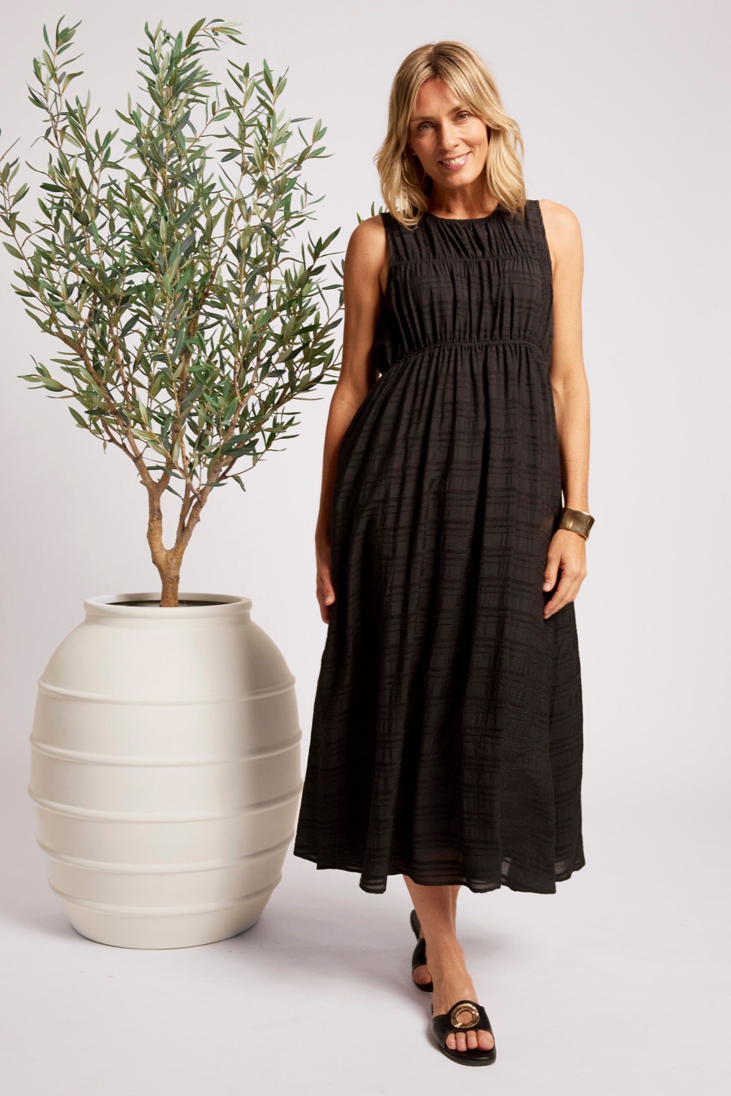 Sovana Ruched Maxi Dress - Black