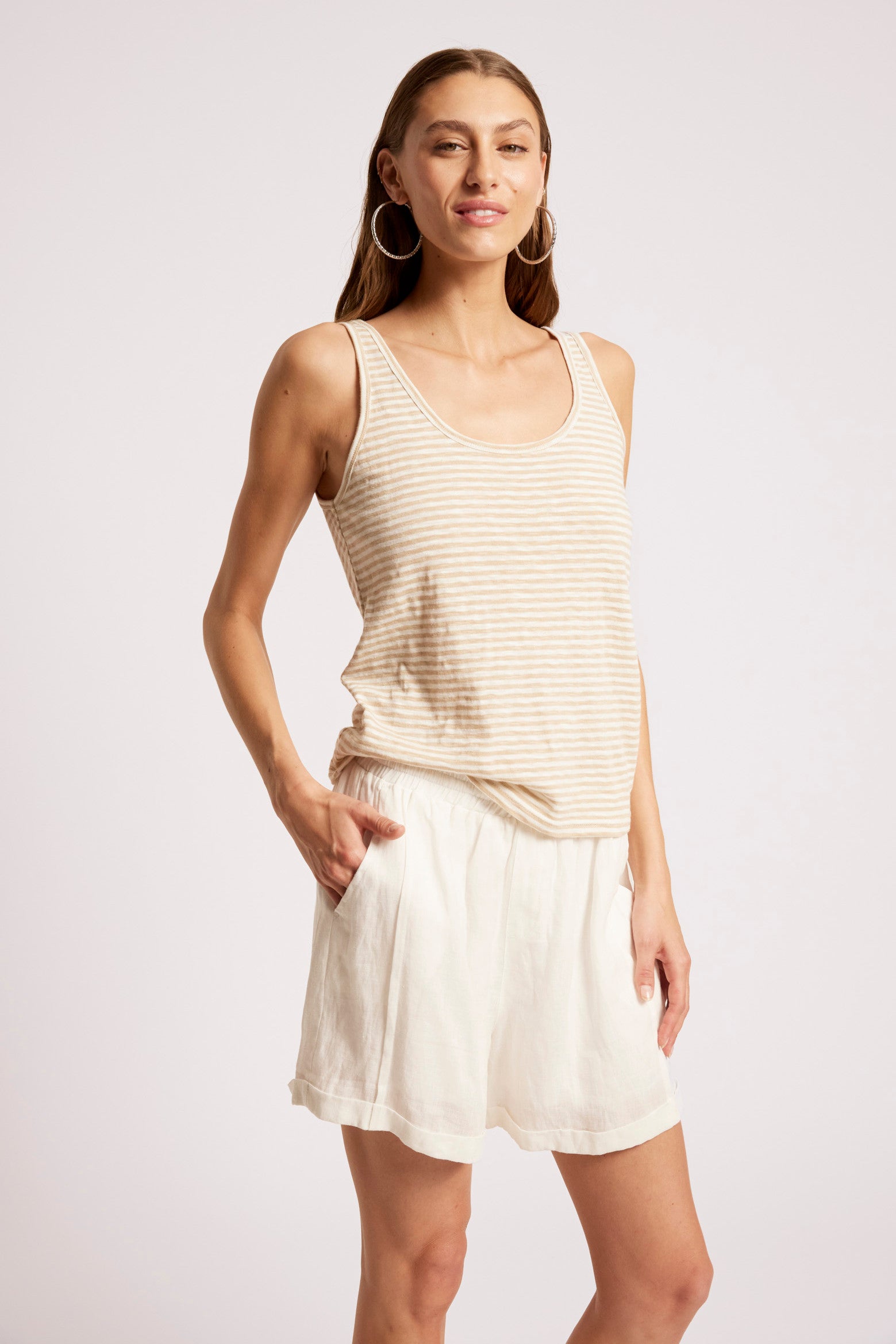 Casa Striped Tank - Dune / White