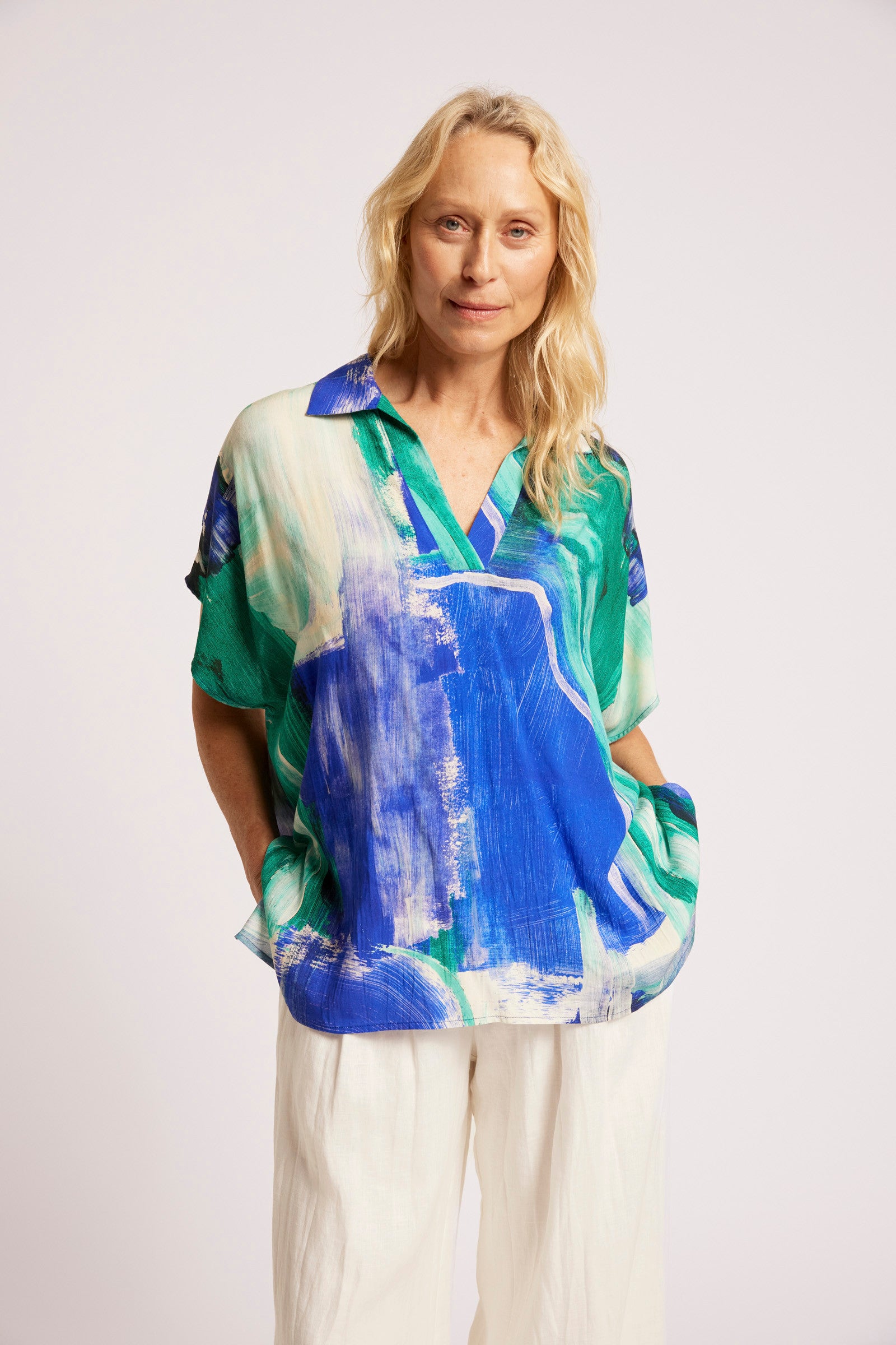 Palmera Collared Top - Seafoam