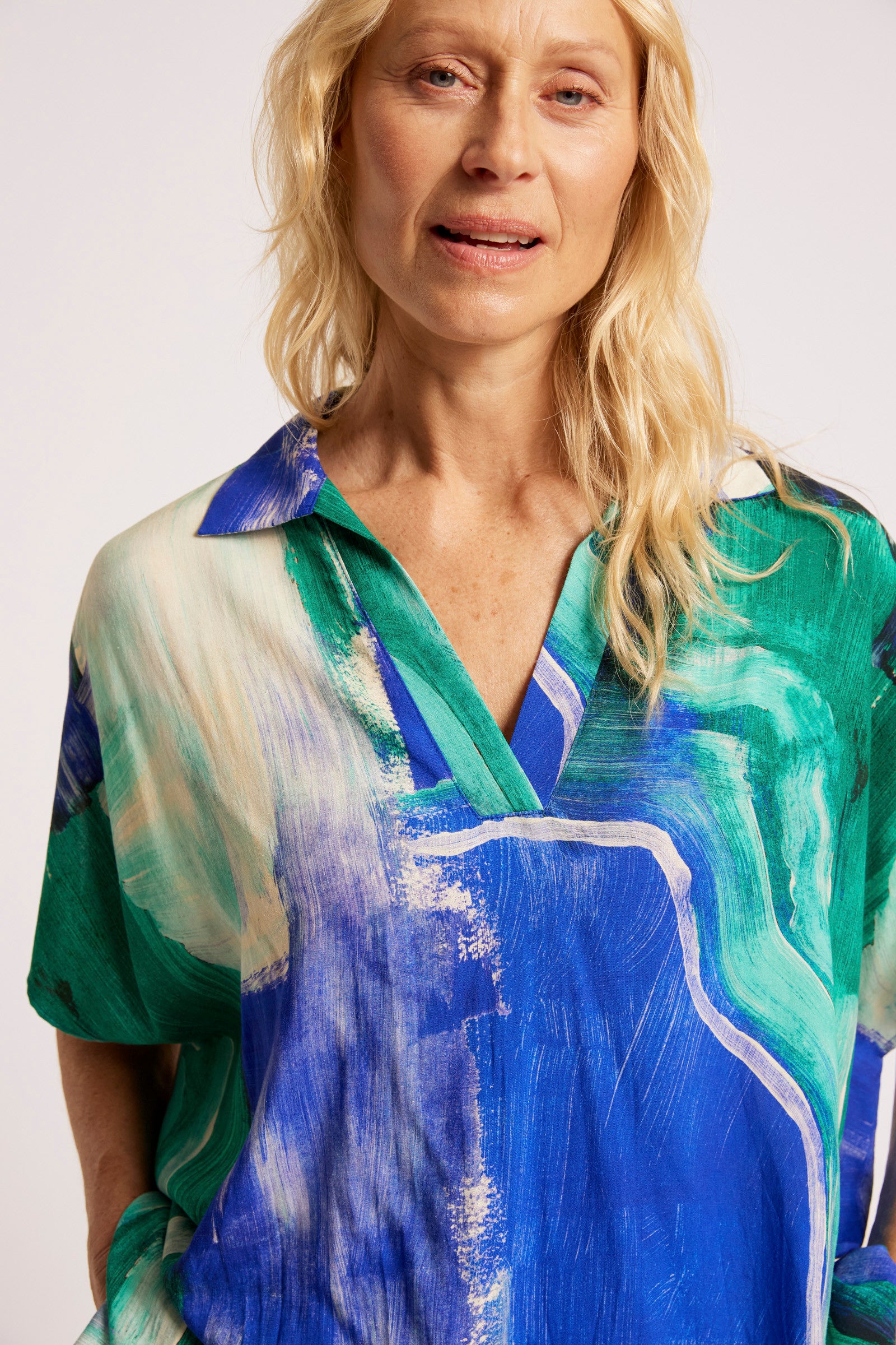 Palmera Collared Top - Seafoam
