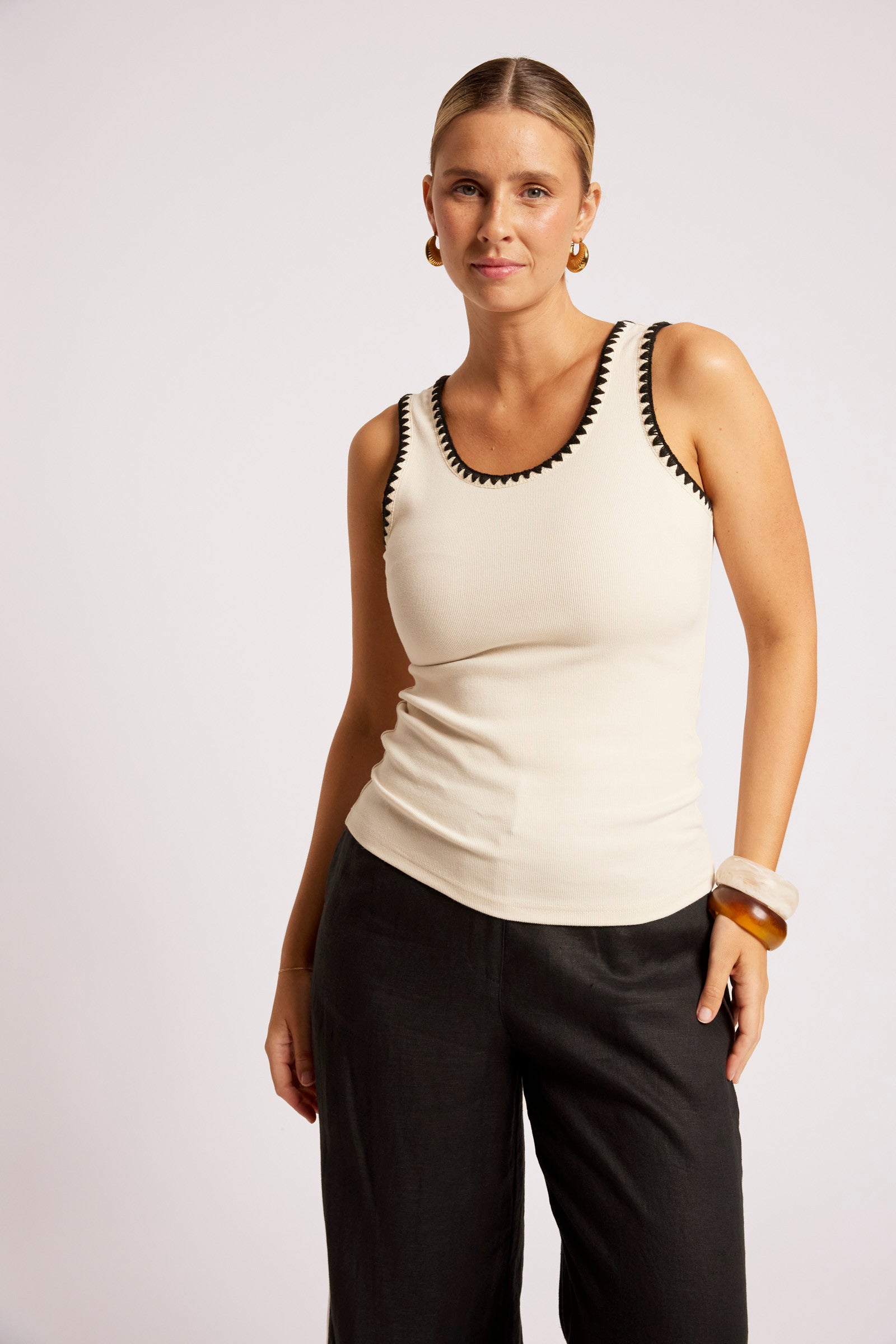 Maris Stitched Tank - Tusk / Black