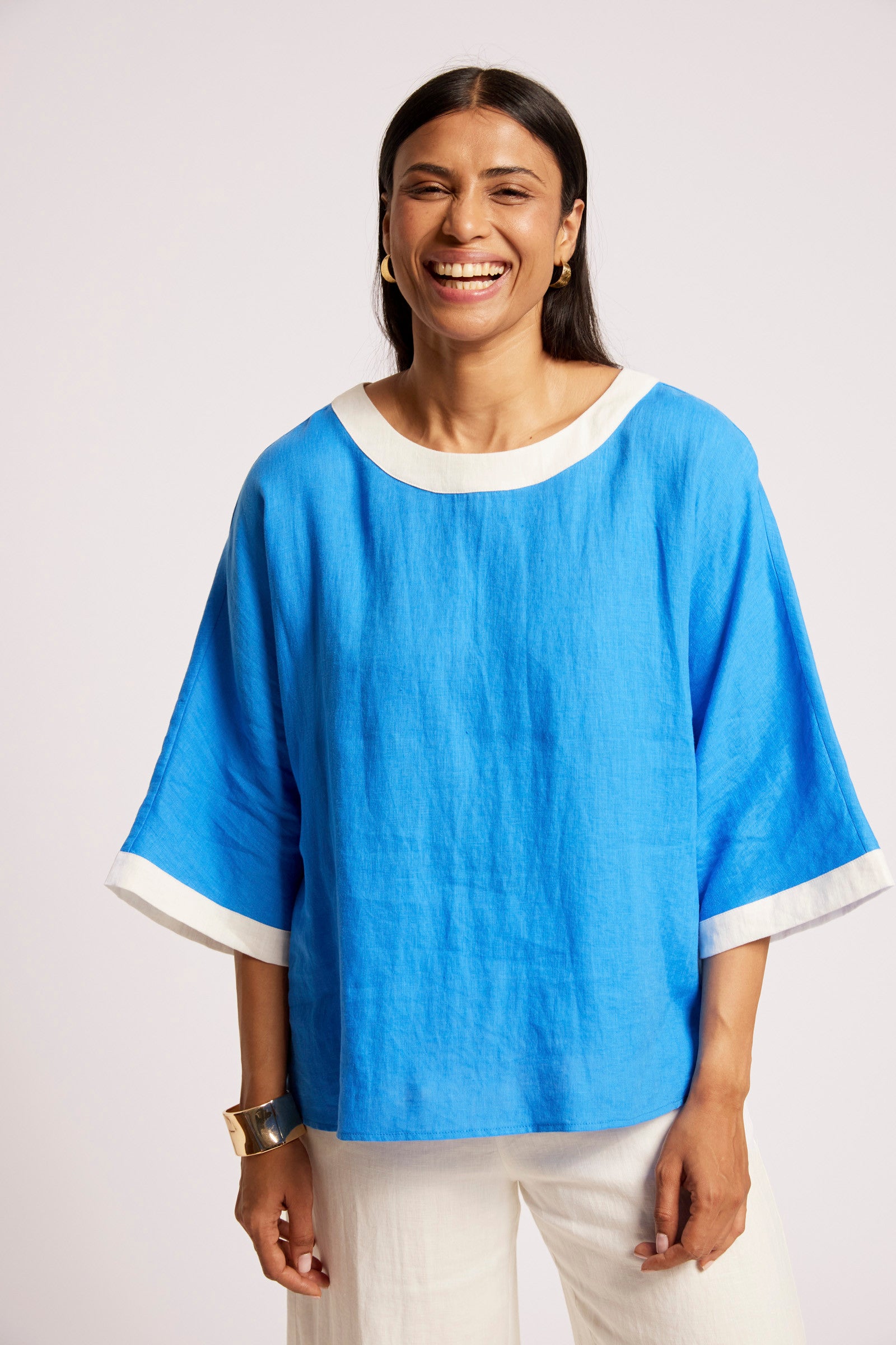 Maris Relaxed Splice Top - Marine / White