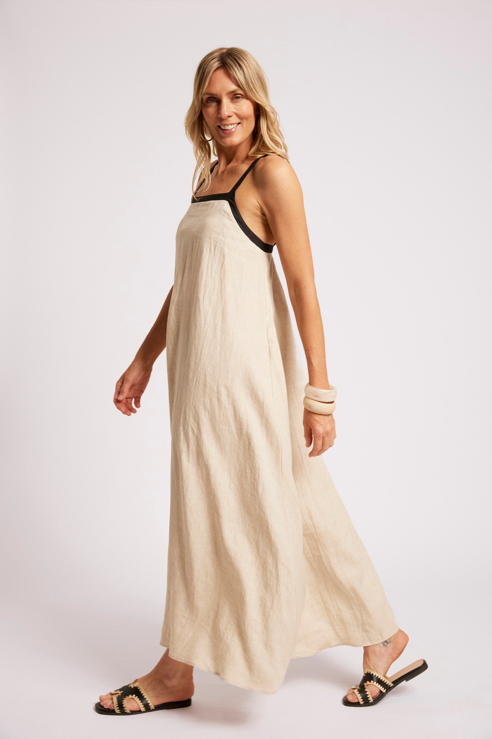 Maris Splice Tank Maxi Dress - Tusk / Black