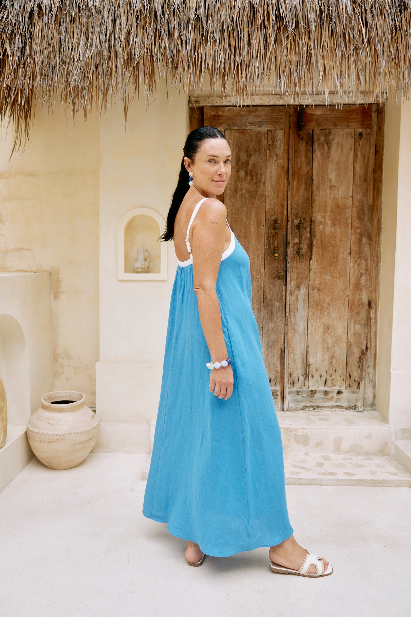 Maris Splice Tank Maxi Dress - Marine / White