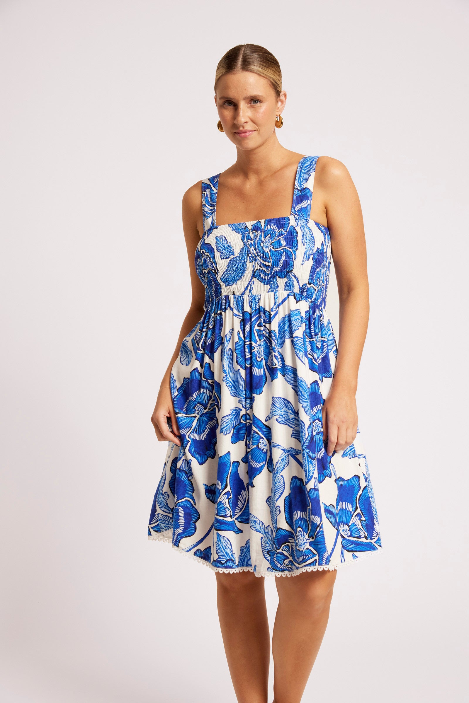 Gaia Shirred Tank Dress - Azure