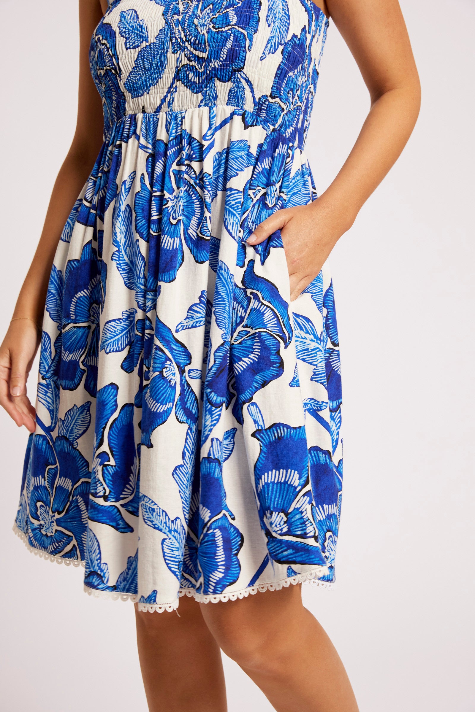 Gaia Shirred Tank Dress - Azure