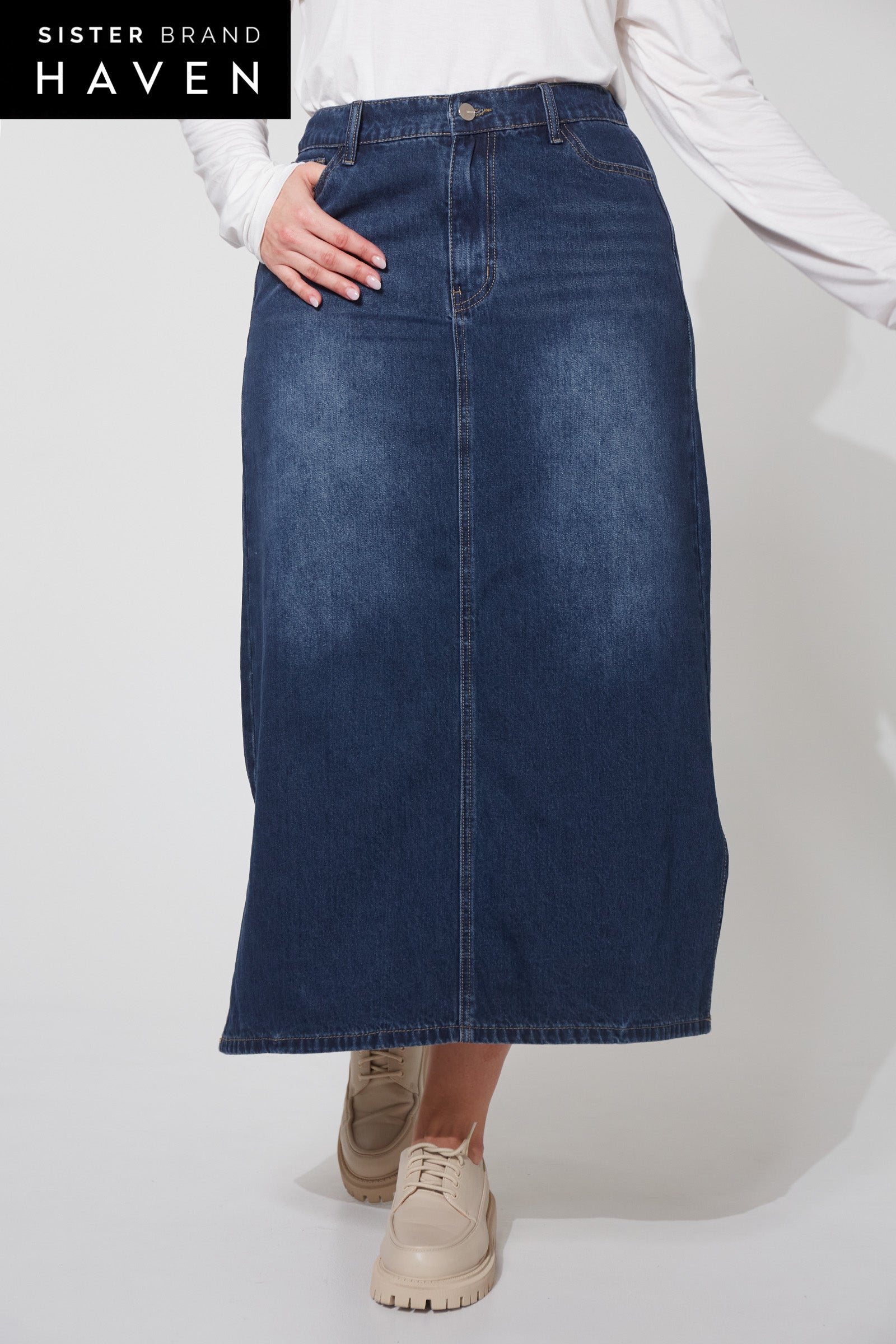 Dalton Denim Skirt - Indigo - eb&ive Clothing - Denim Skirt Mid