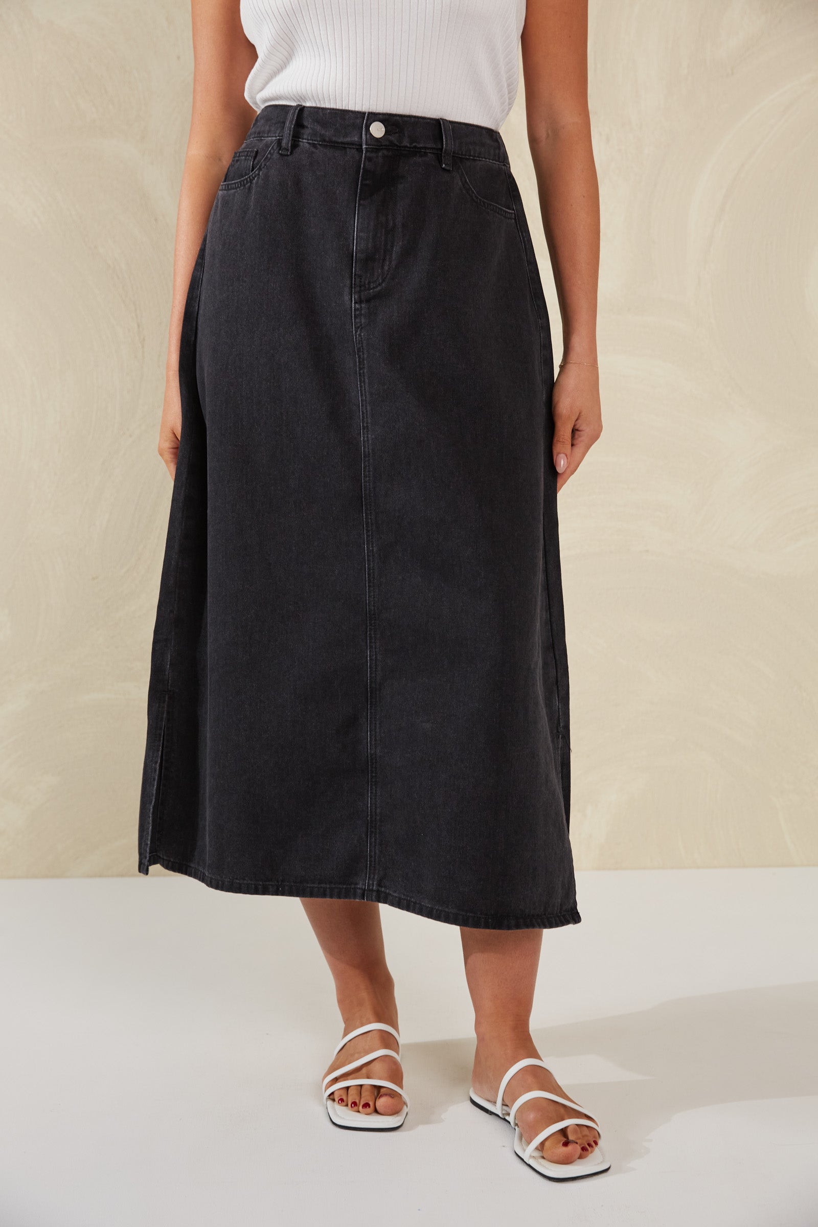 Dalton Denim Skirt - Slate - eb&ive Clothing - Denim Skirt Mid