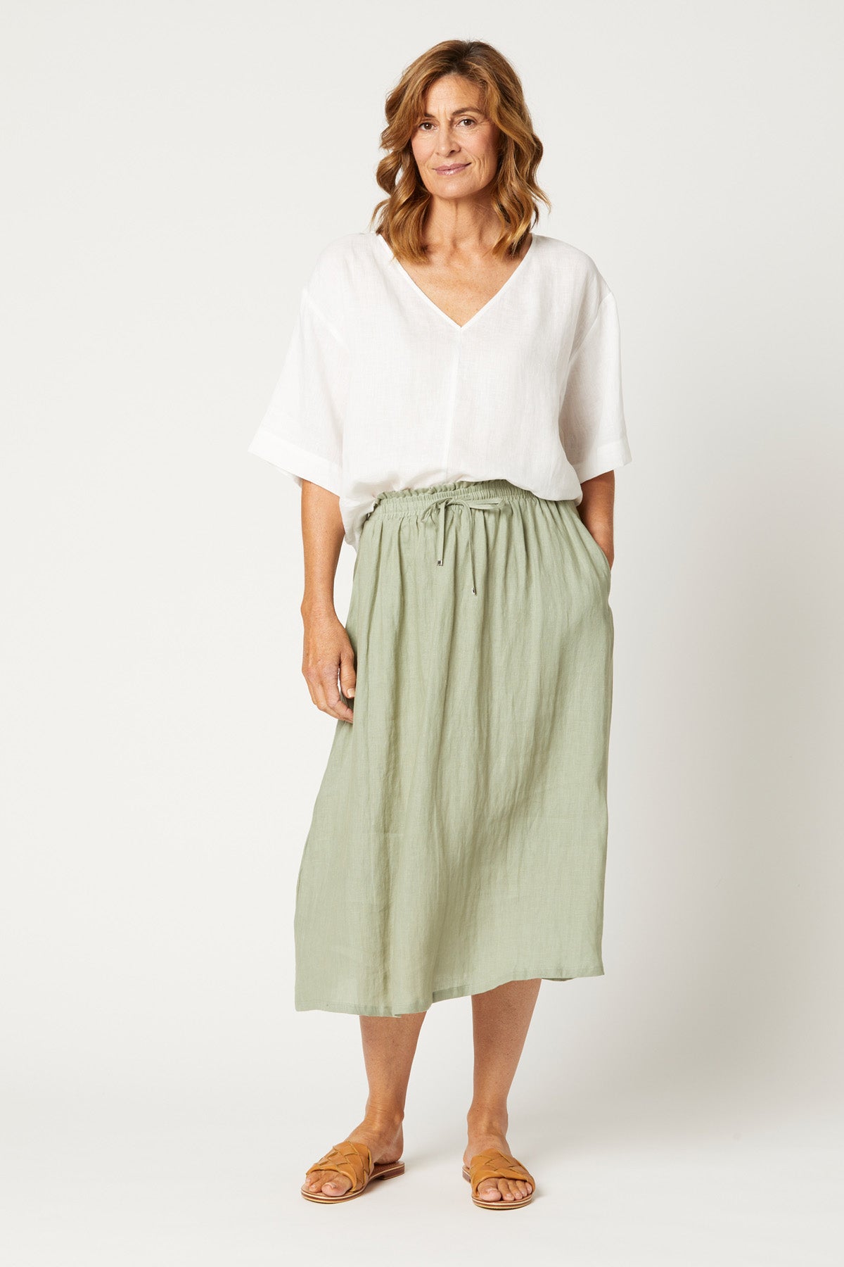 Nala Skirt - Sage - eb&ive Clothing - Skirt Mid Linen