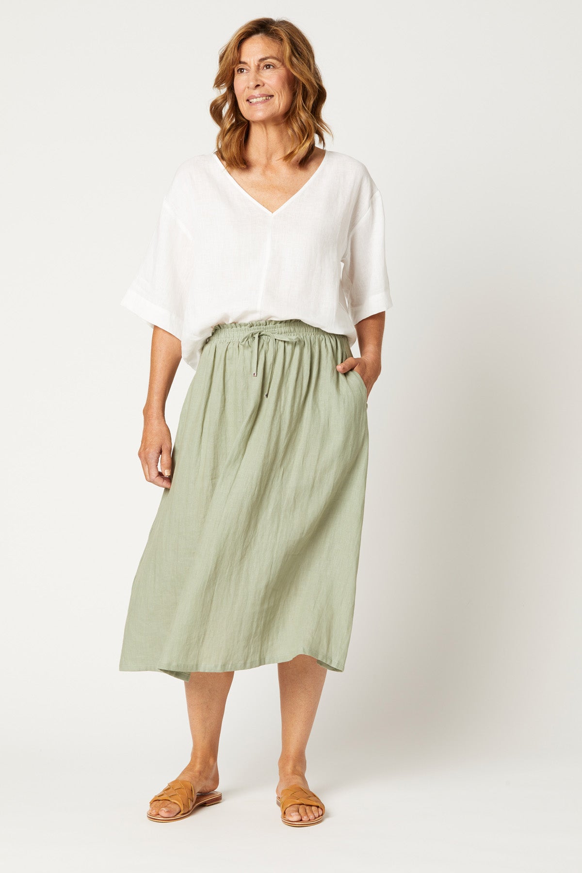Nala Skirt - Sage - eb&ive Clothing - Skirt Mid Linen