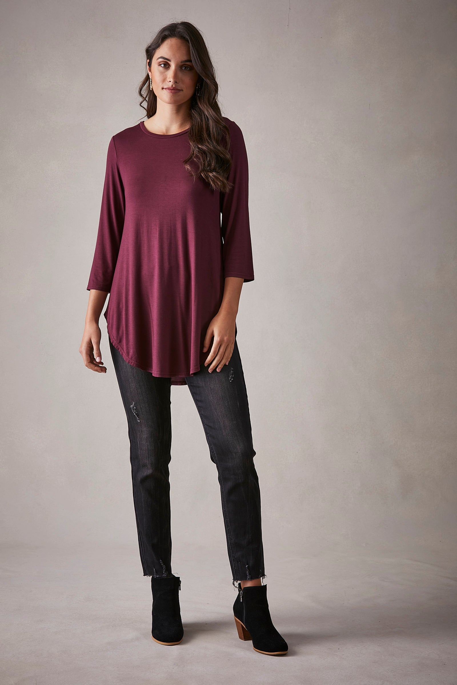 Belvoir Top - Mulberry - eb&ive Clothing - Top 3/4 Sleeve Jersey