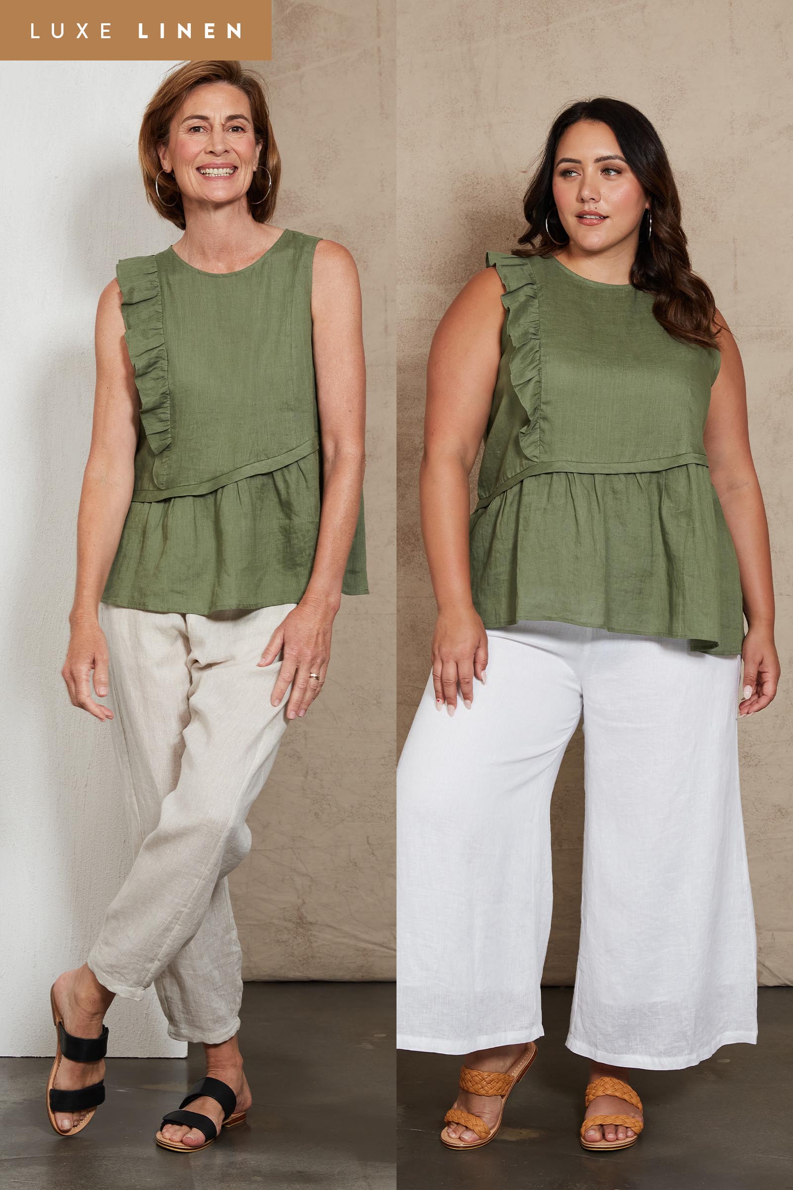 Indica Frill Tank - Fern - eb&ive Clothing - Top Sleeveless Linen