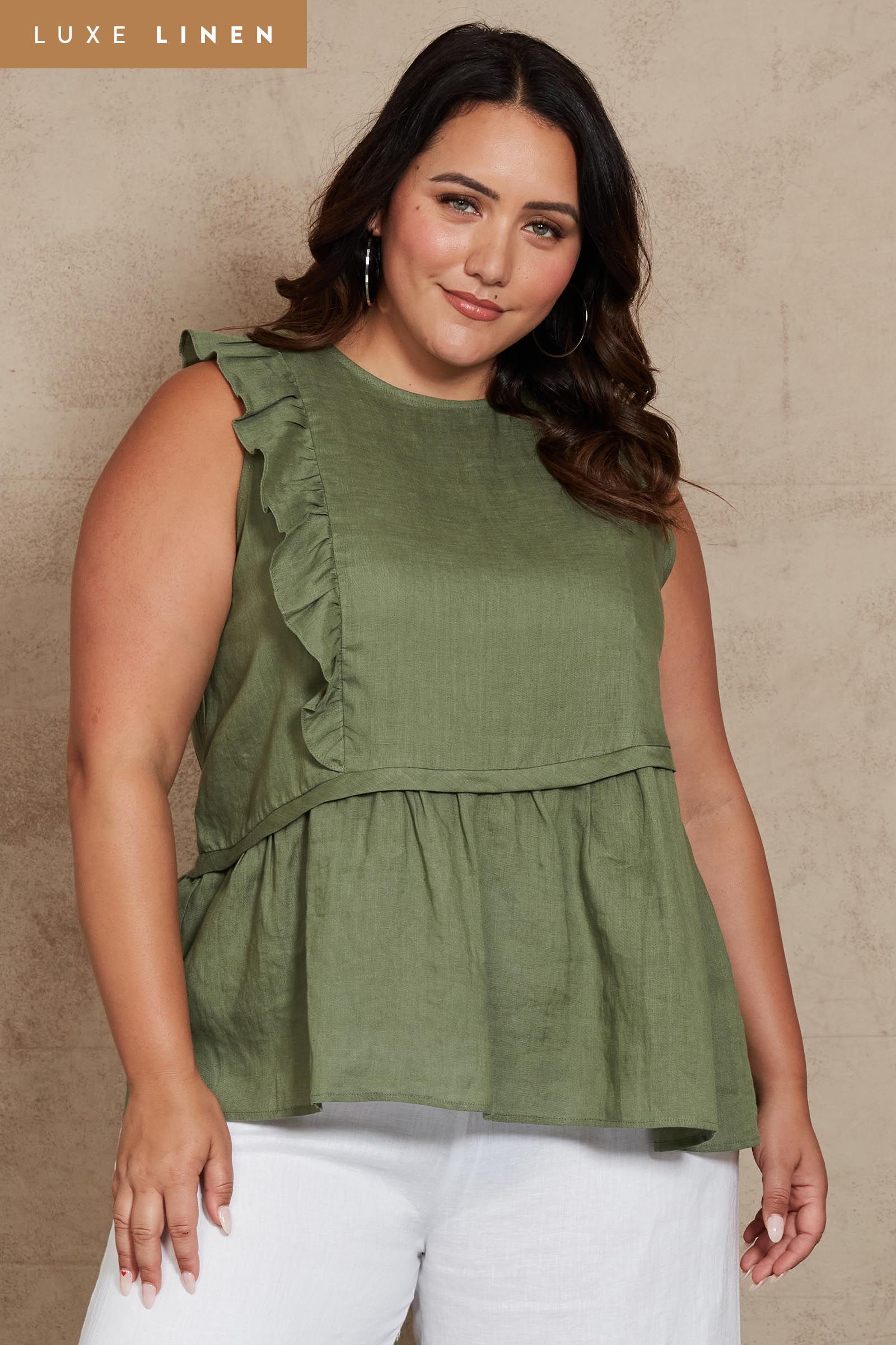 Indica Frill Tank - Fern - eb&ive Clothing - Top Sleeveless Linen