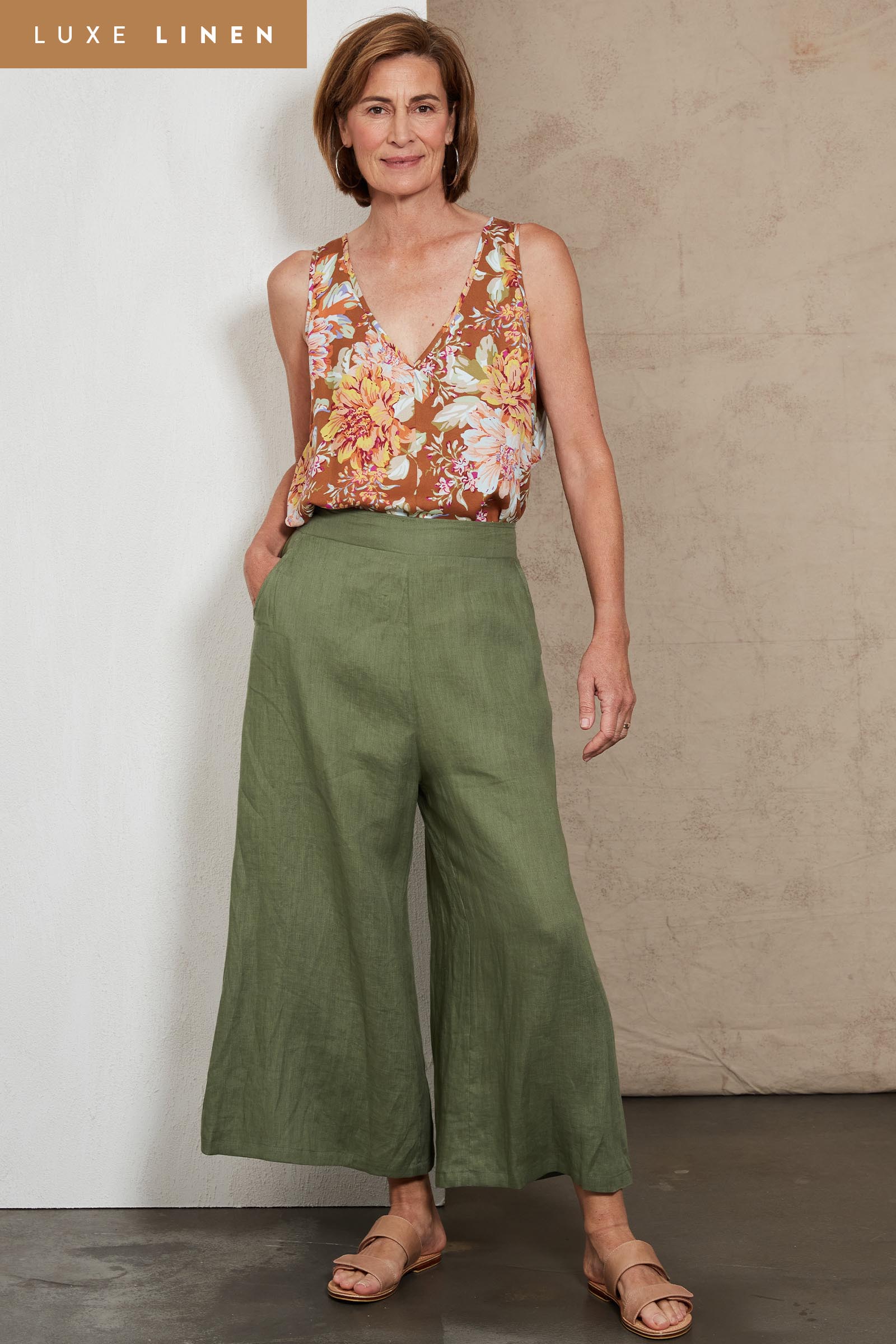 Indica Crop Pant - Fern - eb&ive Clothing - Pant Wide Linen