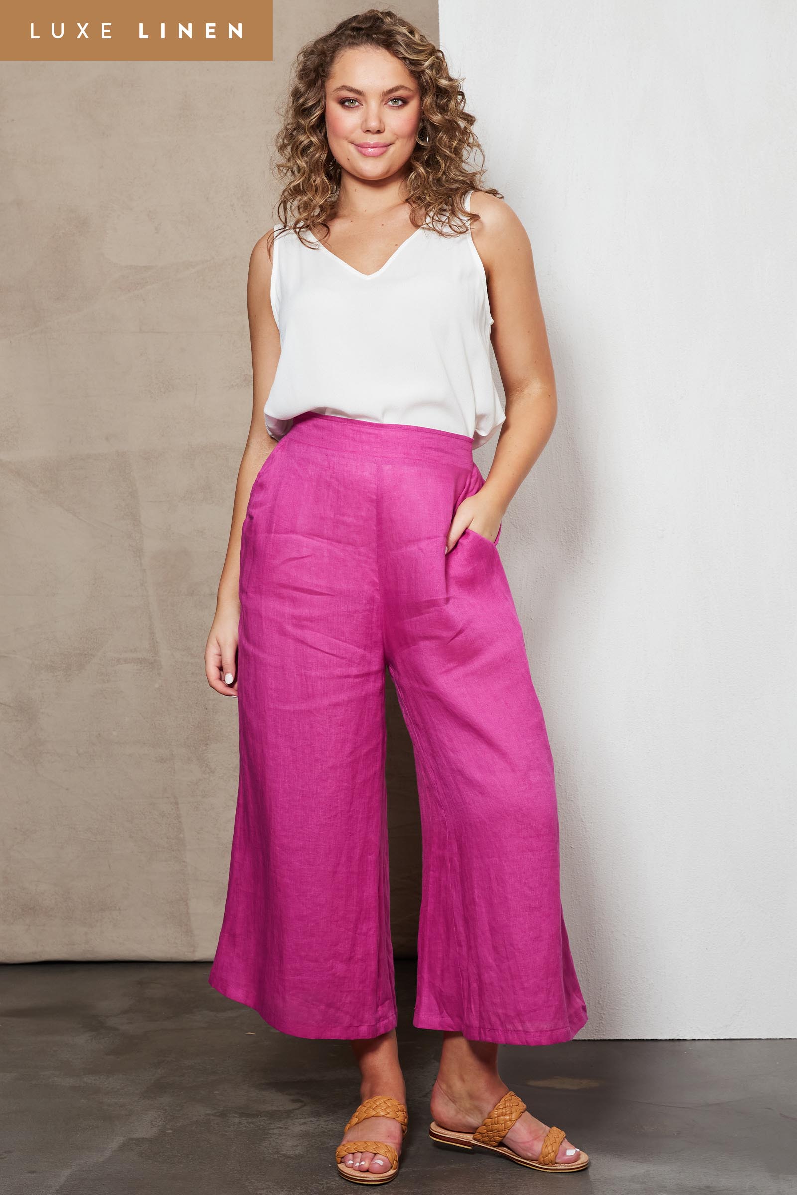 Indica Crop Pant - Orchid - eb&ive Clothing - Pant Wide Linen