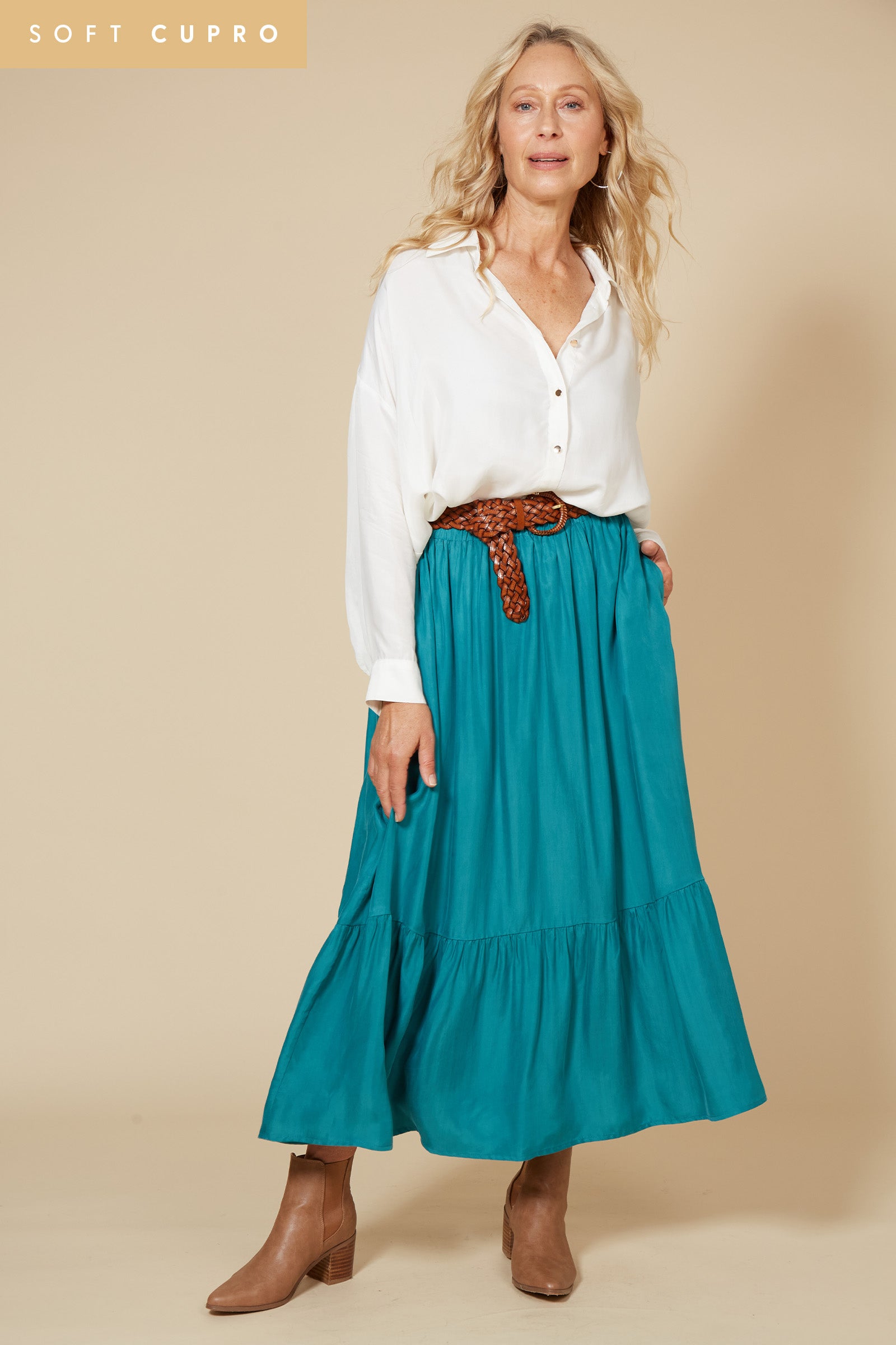 Vienetta Maxi Skirt - Teal - eb&ive Clothing - Skirt Maxi