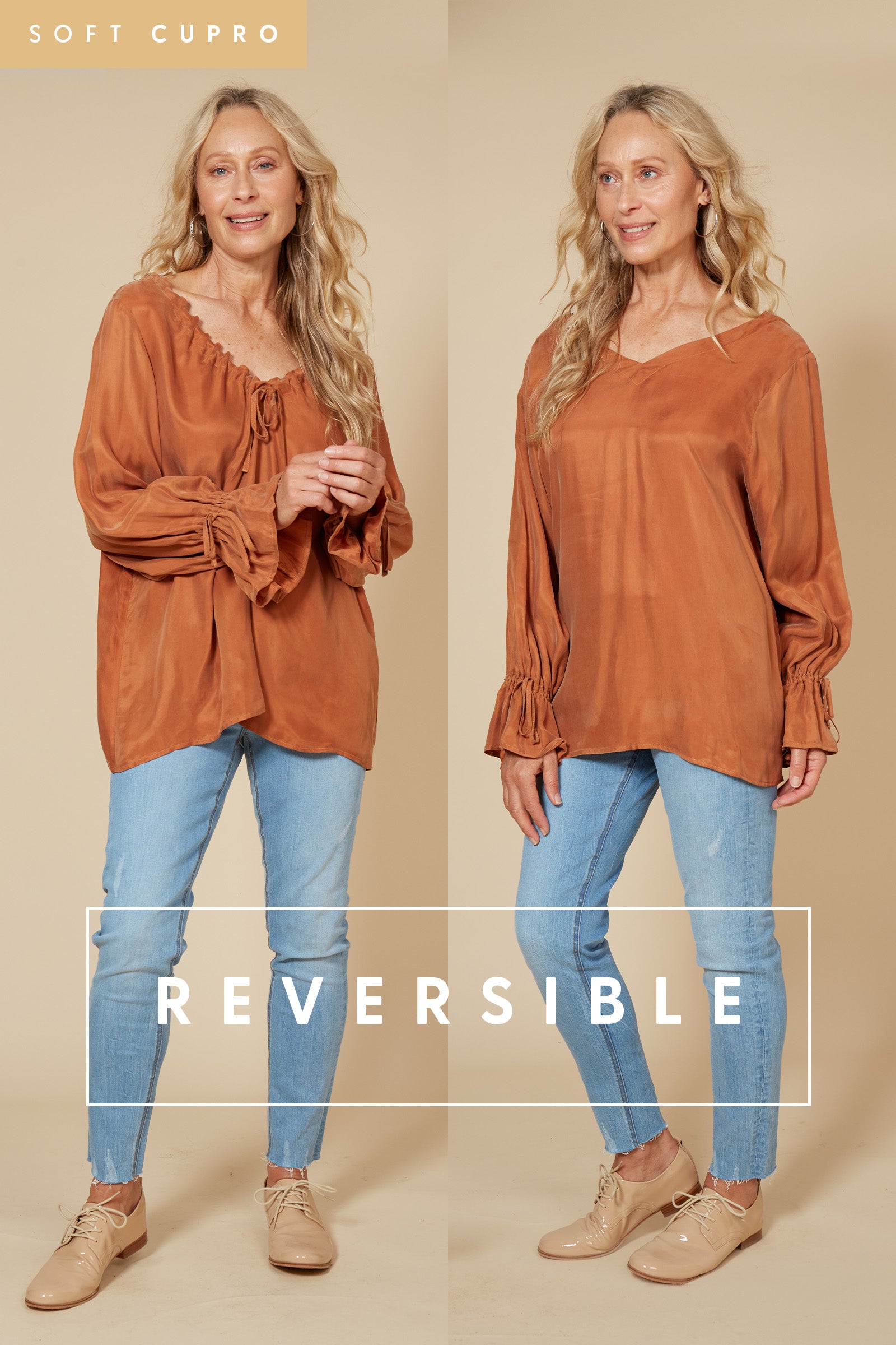 Vienetta Ruched Top - Caramel - eb&ive Clothing - Top L/S Dressy