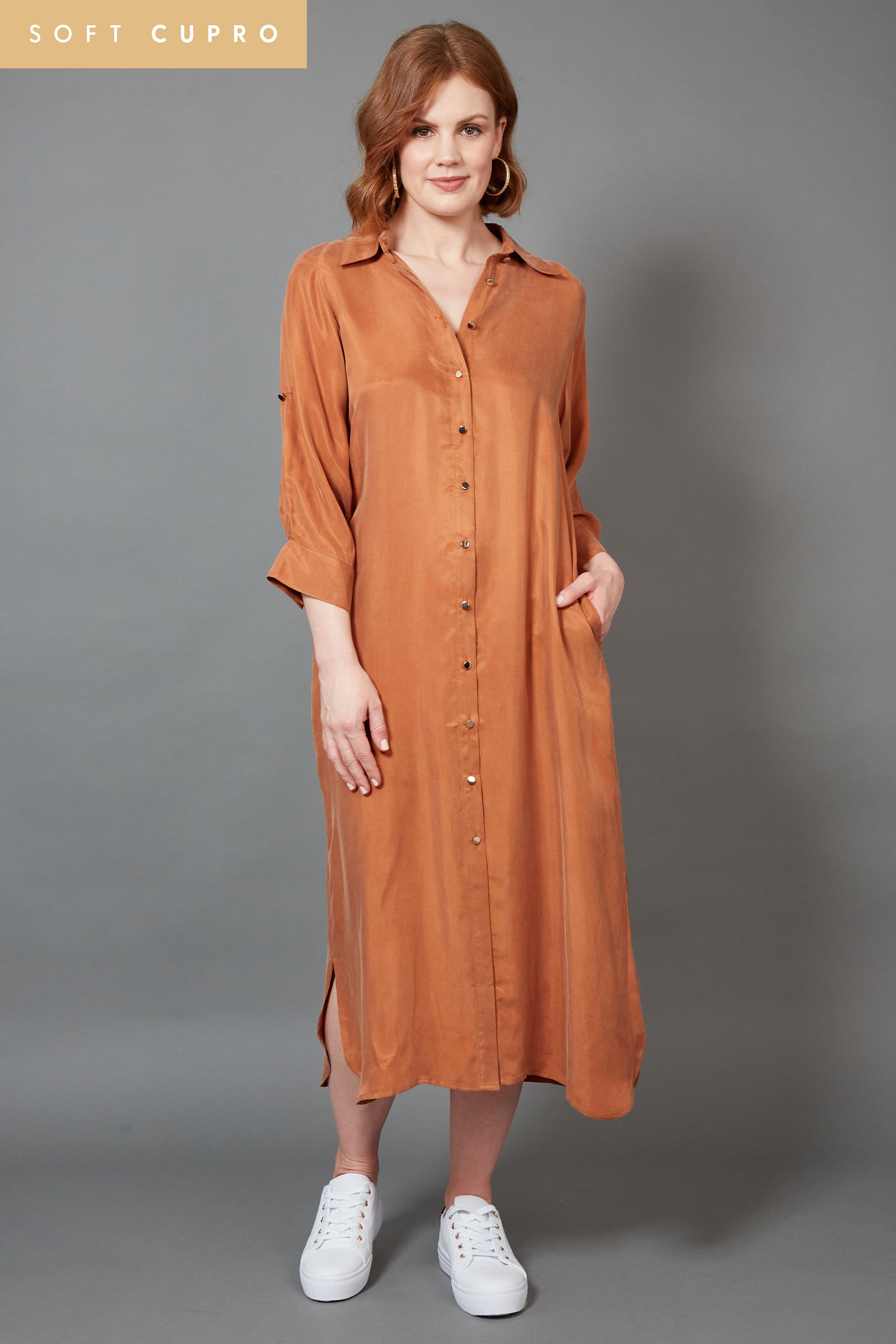 Vienetta Shirt Dress - Caramel - eb&ive Clothing - Dress Mid