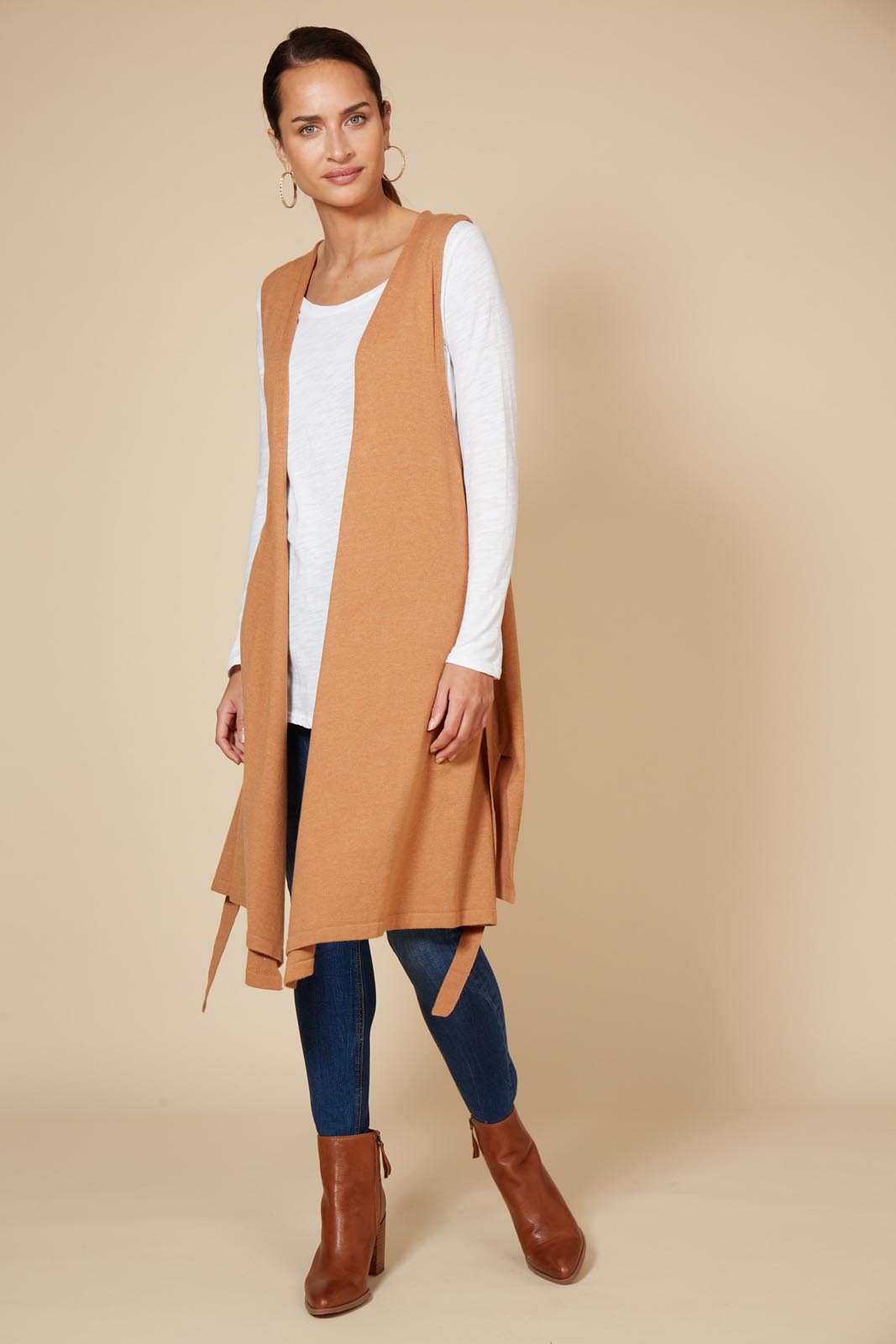 Cleo Longline Vest - Caramel - eb&ive Clothing - Knit Vest Long One Size