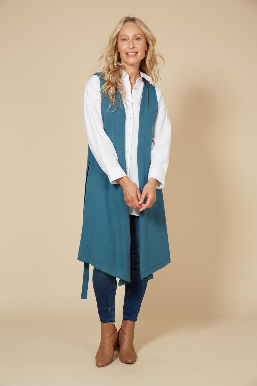 Cleo Longline Vest - Teal - eb&ive Clothing - Knit Vest Long One Size