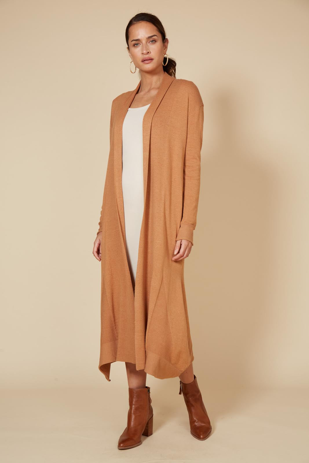 Cleo Longline Cardigan - Caramel - eb&ive Clothing - Knit Cardigan Long One Size