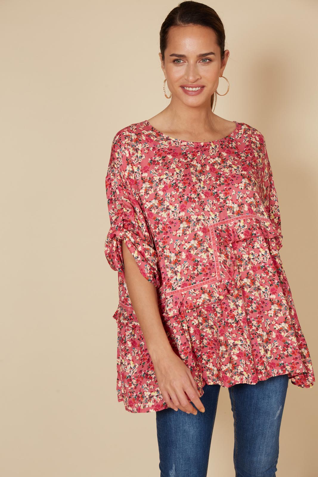 Milli Ruffle Top - Rose Ditsy - eb&ive Clothing - Top 3/4 Sleeve