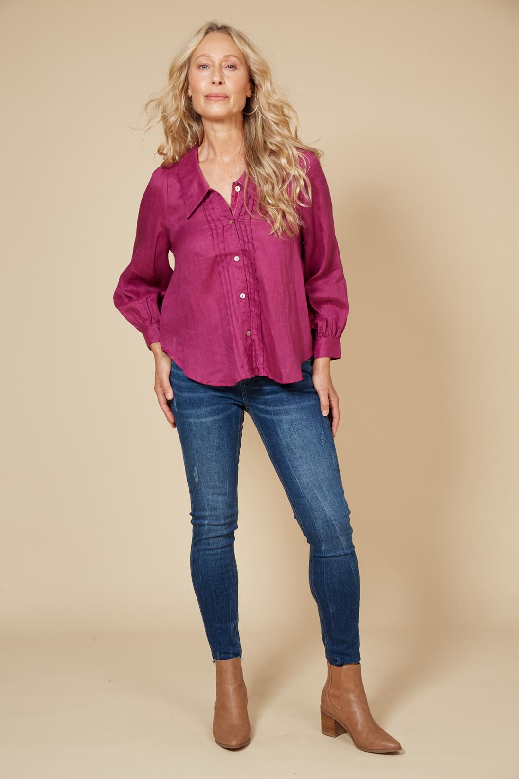 Diaz Blouse - Mulberry - eb&ive Clothing - Shirt L/S Linen