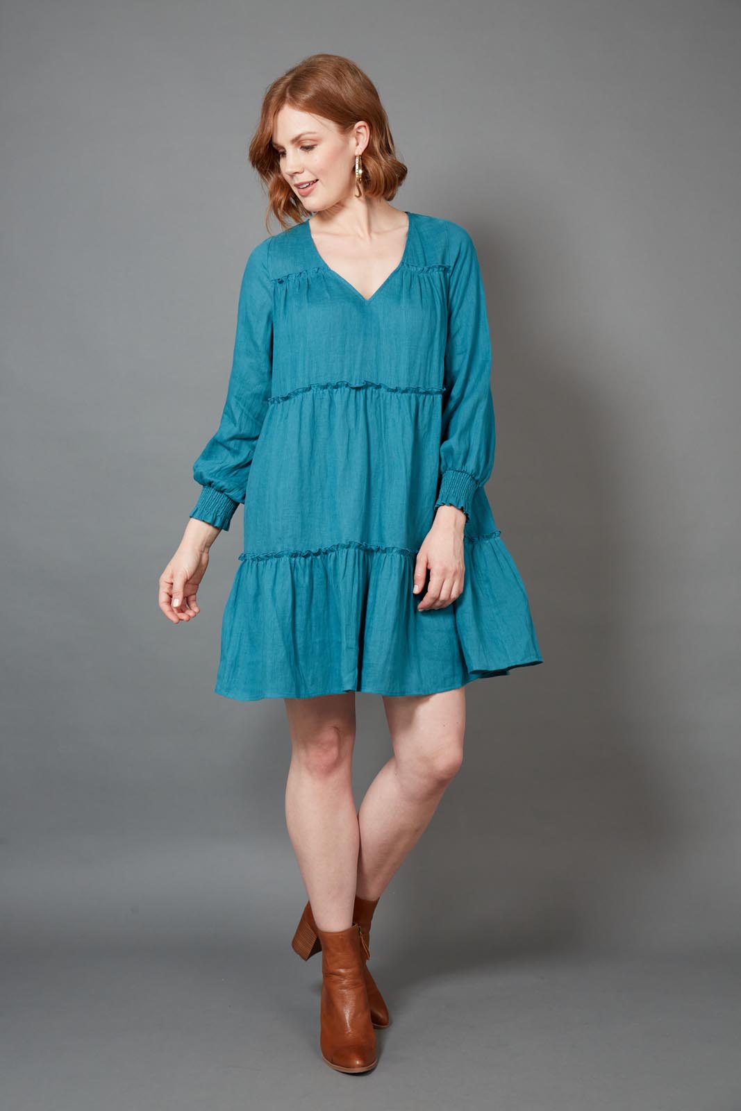 Diaz Dress - Teal - eb&ive Clothing - Dress Mid Linen