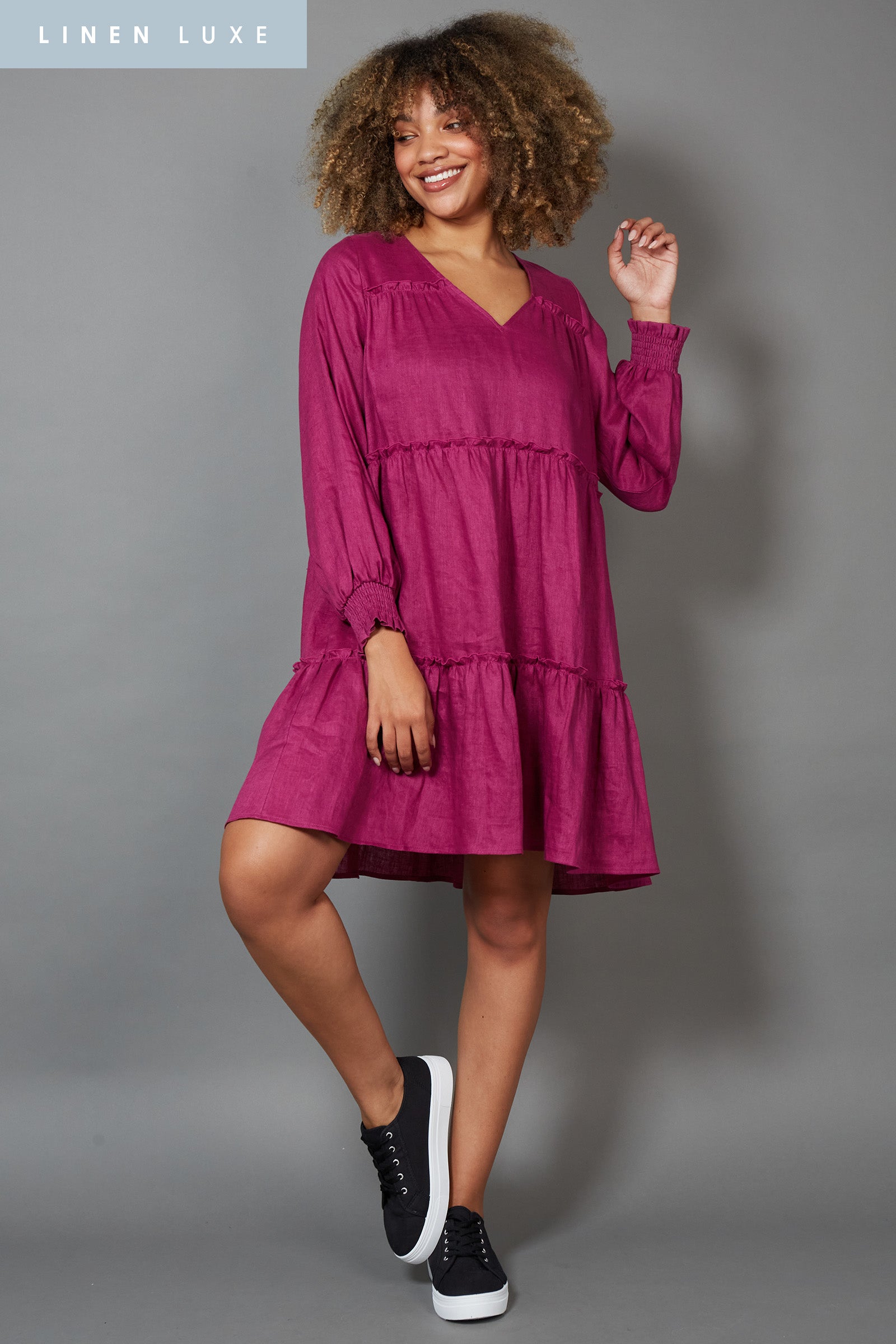 Diaz Dress - Mulberry - eb&ive Clothing - Dress Mid Linen