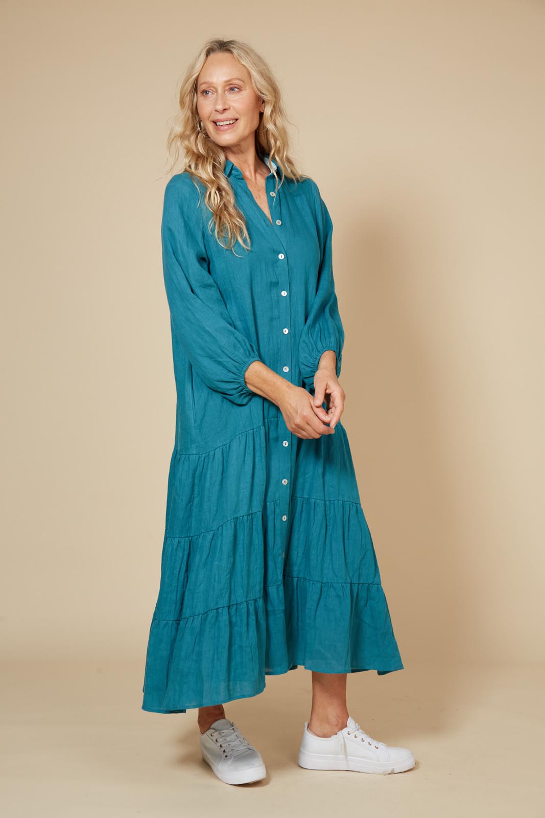 Diaz Shirt Maxi - Teal - eb&ive Clothing - Dress Maxi Linen