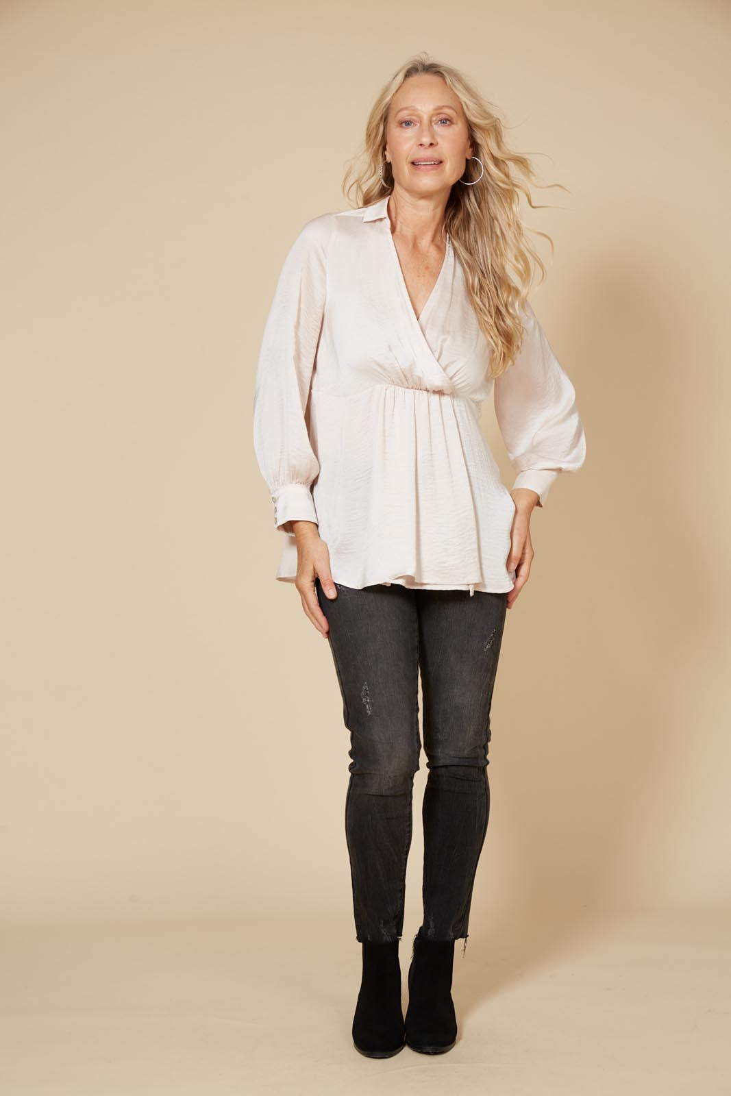 Winona Pleat Blouse - Pearl - eb&ive Clothing - Top L/S Dressy