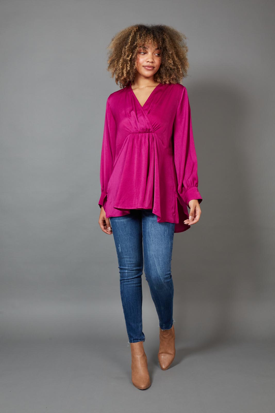 Winona Pleat Blouse - Mulberry - eb&ive Clothing - Top L/S Dressy