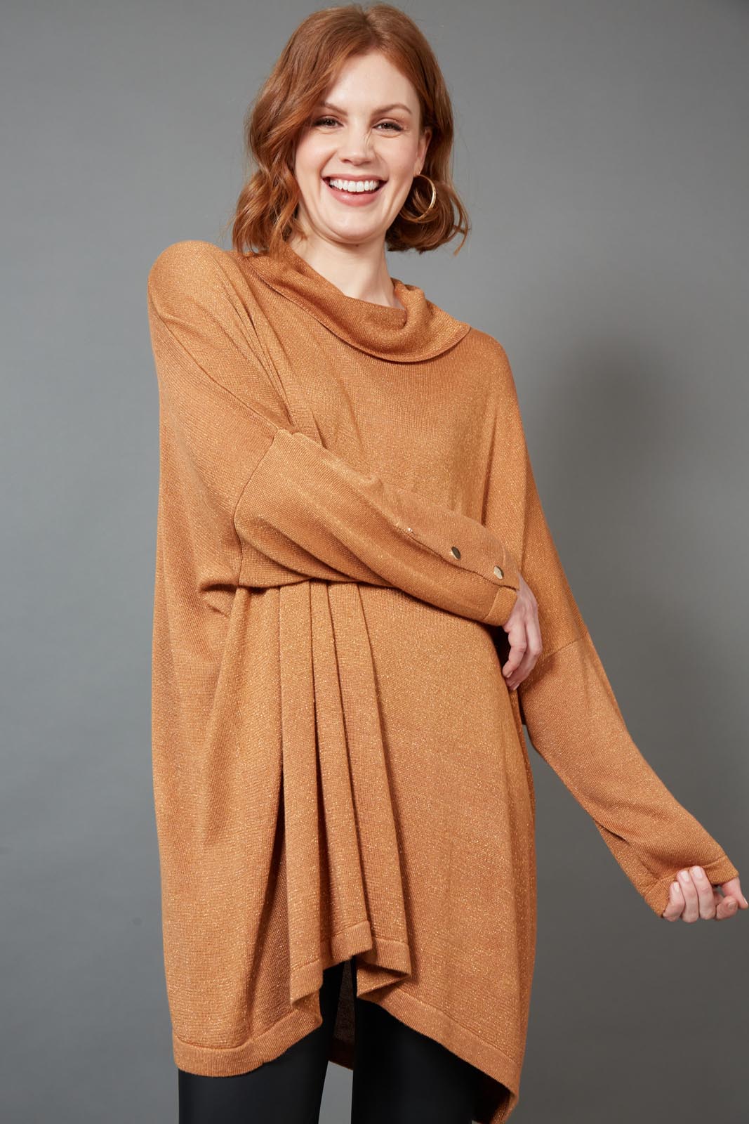Tyra Roll Knit - Caramel - eb&ive Clothing - Top L/S Dressy