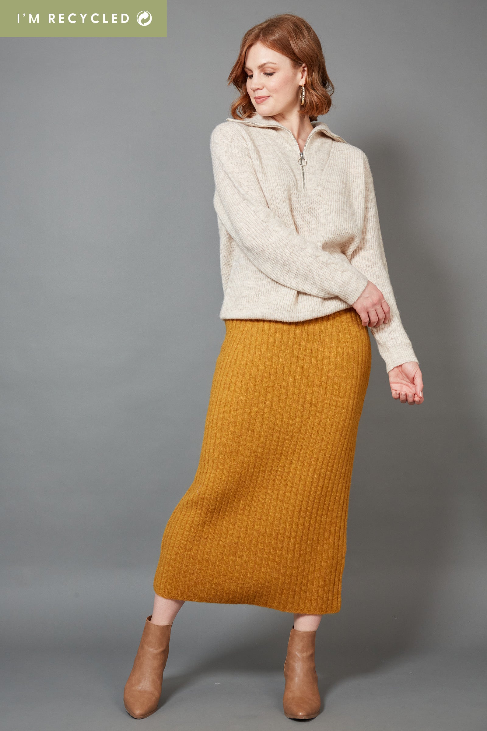 Kinsella Knit Skirt - Saffron - eb&ive Clothing - Knit Skirt Mid