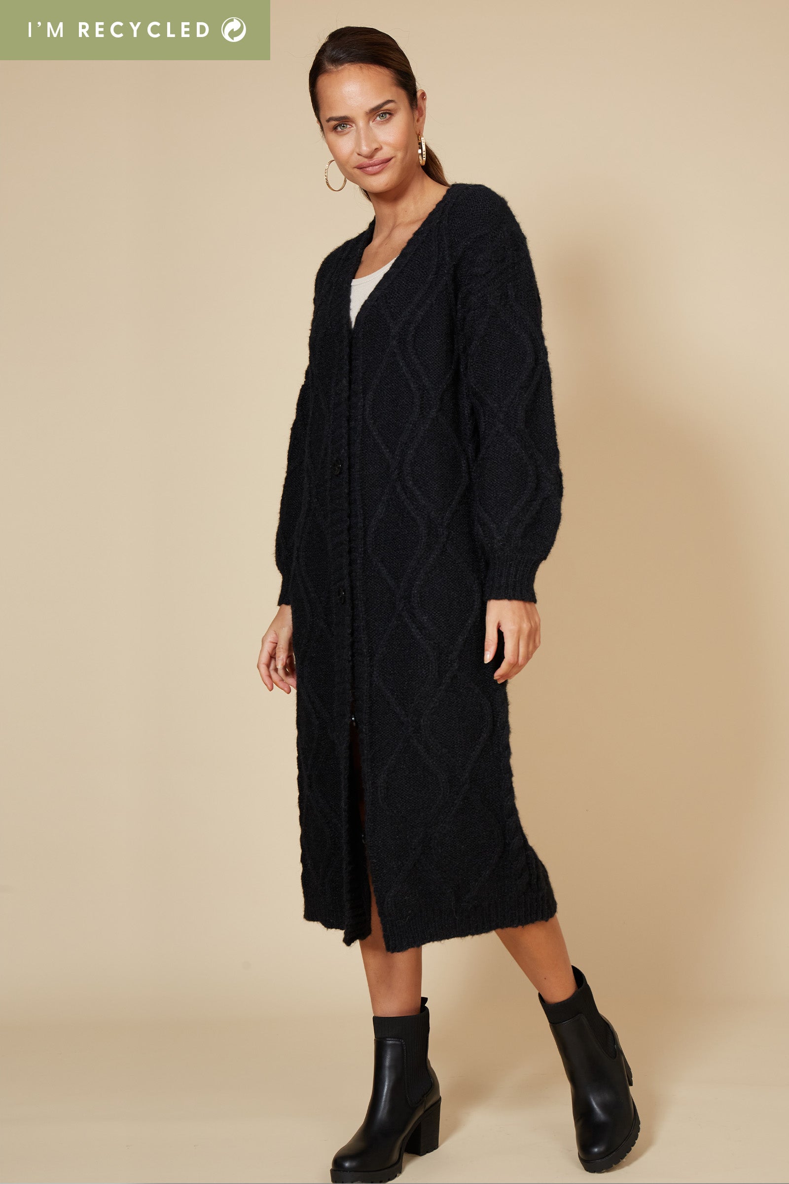Howie Cable Cardigan - Ebony - eb&ive Clothing - Knit Cardigan Long One Size
